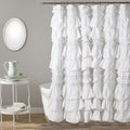 Lush Decor Kemmy White Ruffled Shower Curtain with Pom Poms - 72x72