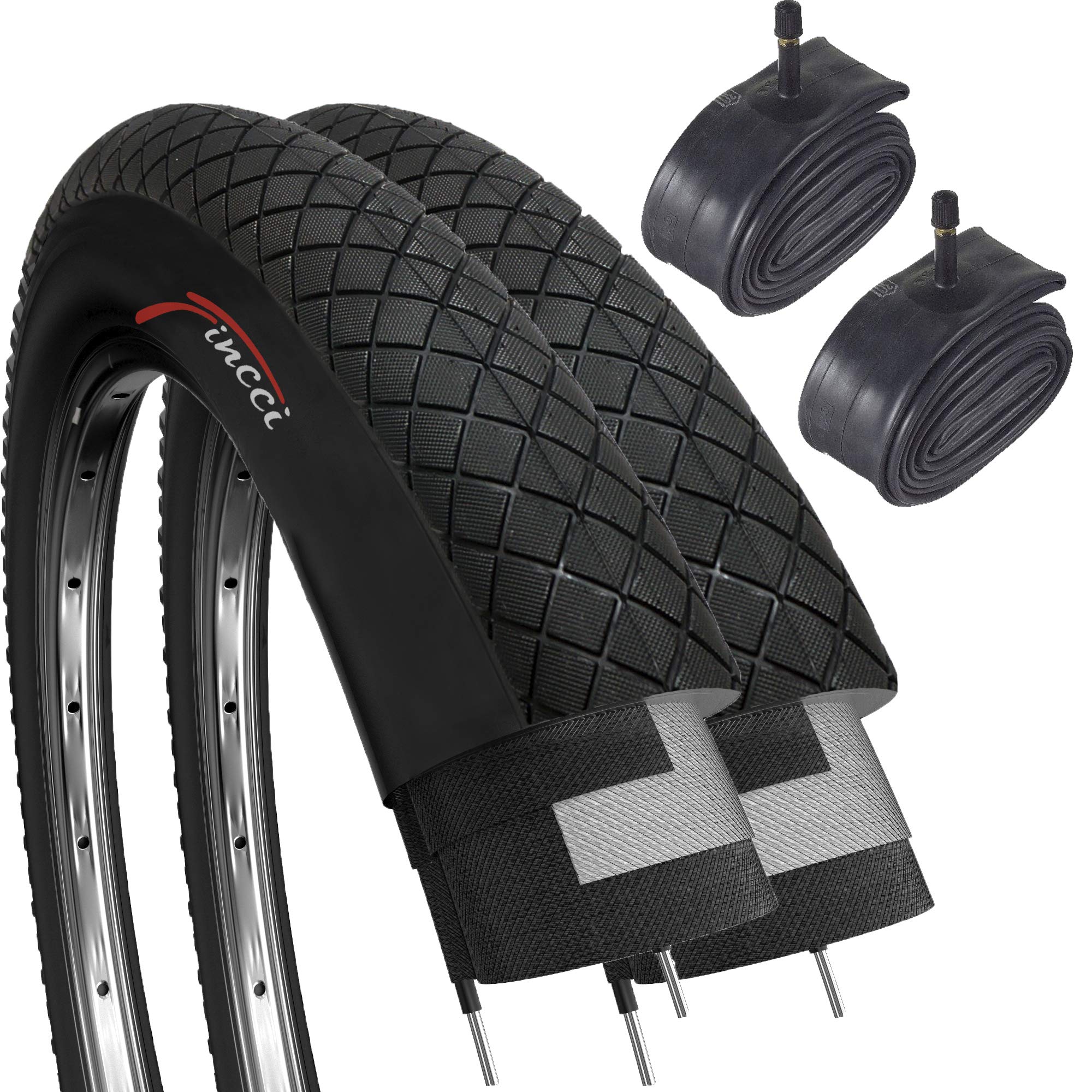 Fincci 20 x 1.95 BMX Bike Tyres | Set of 2 Tires with Schrader Inner Tubes