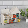 Jolof Store Handpainted 6 Ceramic Drawer Mango Wood Spice & Jewellery Chest