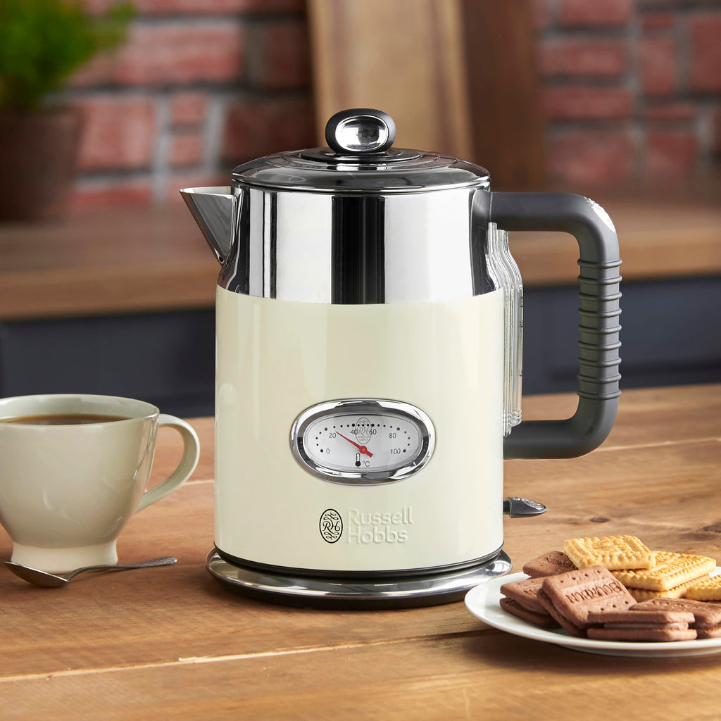 Russell Hobbs Retro Electric Kettle – 1.7L Stainless Steel, Cream