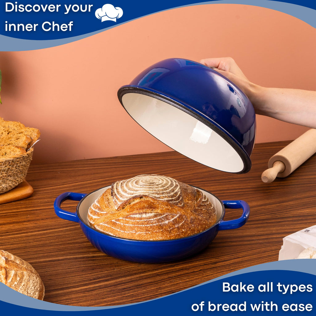 Nuovva Enamelled Cast Iron Dutch Oven - 6 Quart Bread Pot, Dark Blue