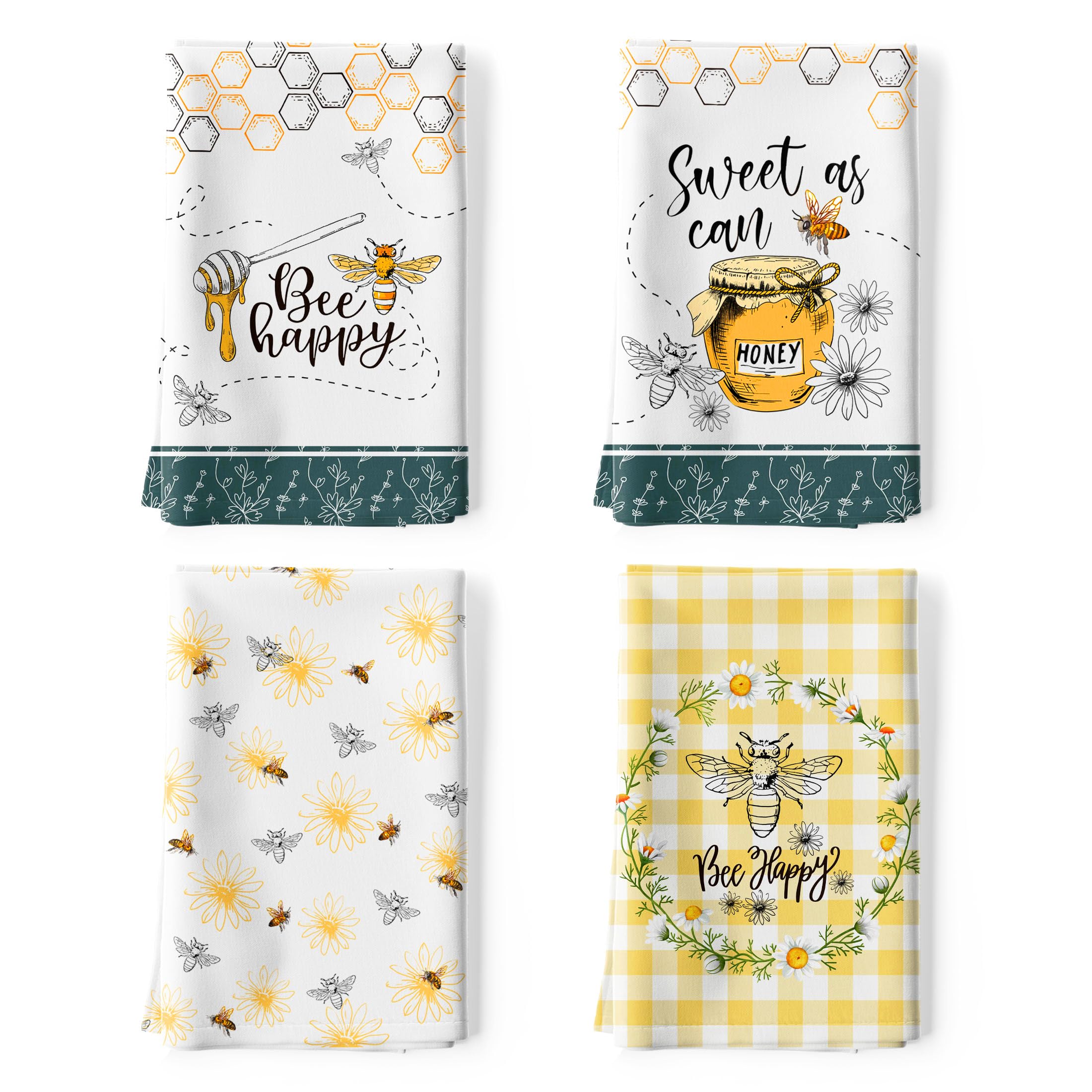 Arquiel Honeybee Kitchen Towels | 100% Cotton Dishcloth Set of 4