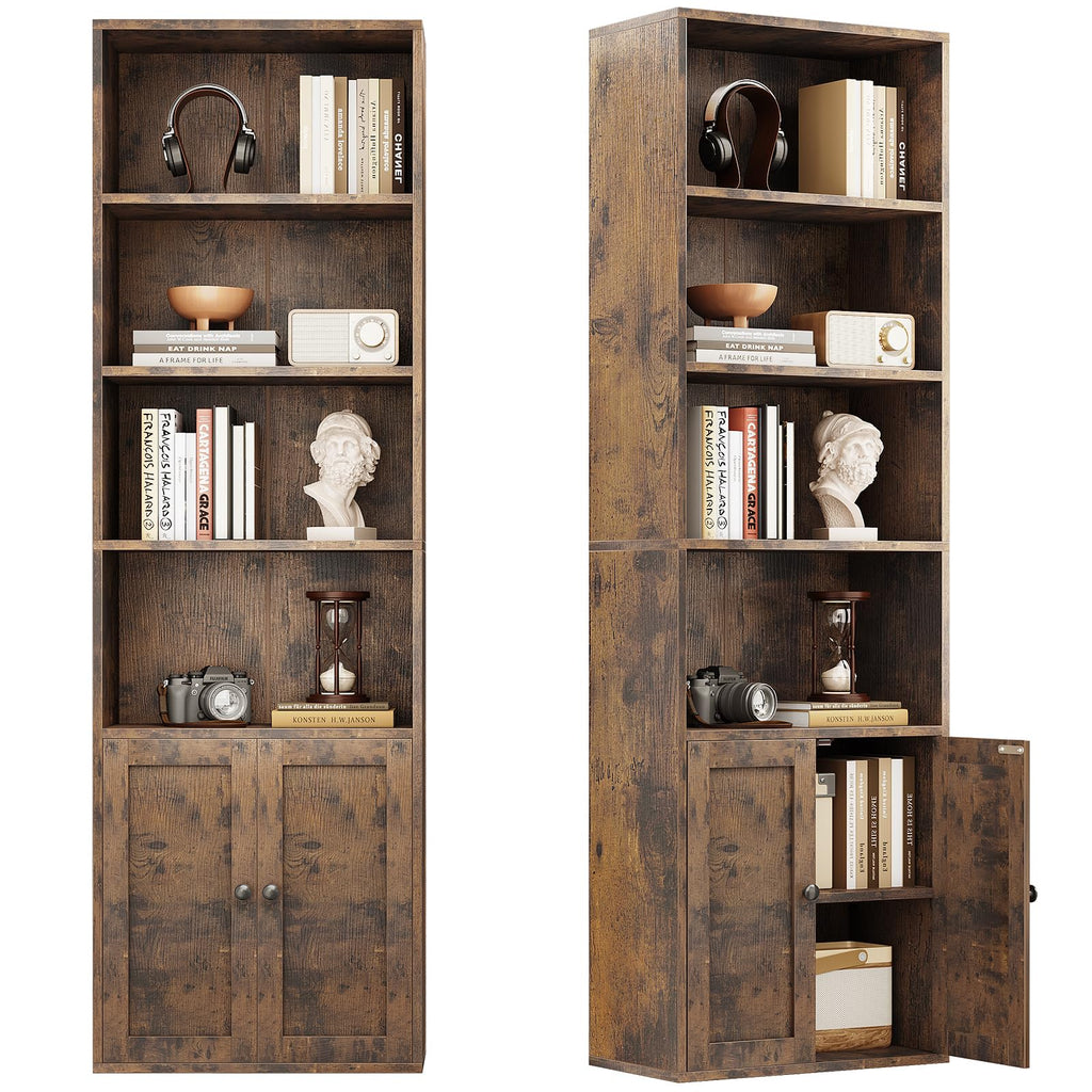 Coleshome 6-Tier Bookcase With Doors, Storage Cabinet, 176.4 cm, Brown - image 1