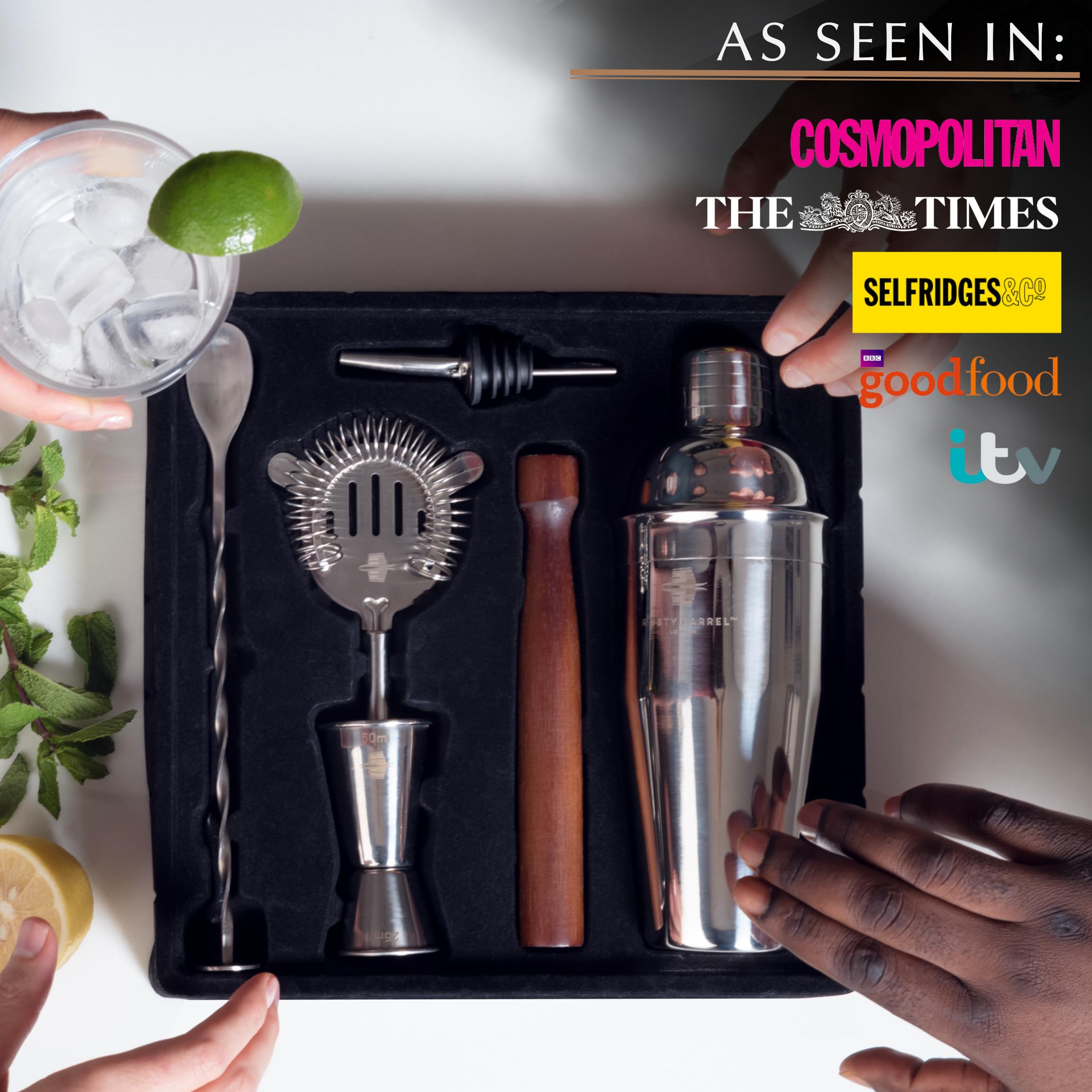 Rusty Barrel Manhattan Cocktail Making Set | 8-Piece Stainless Steel Kit