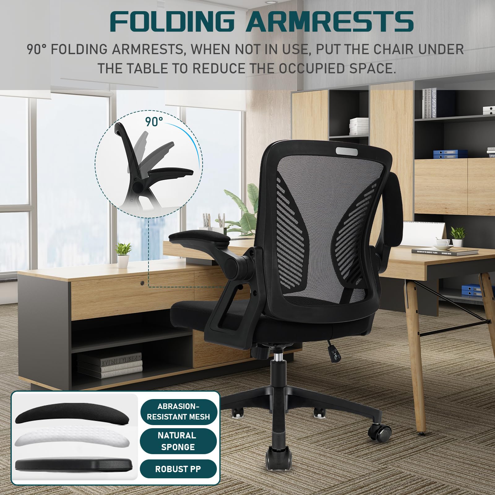 Durrafy Ergonomic Mesh Office Chair | Flip-up Arms & Lumbar Support