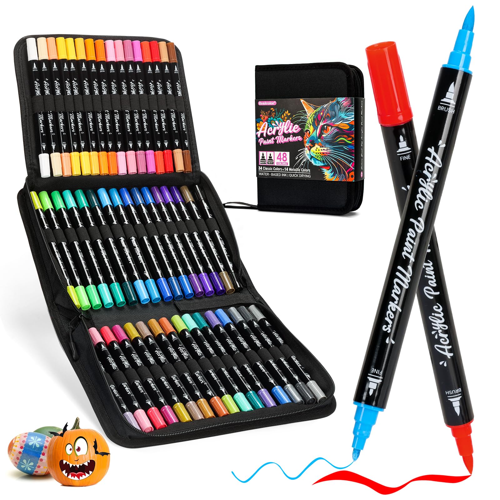 Jolof Store 48 Color Dual Tip Acrylic Paint Markers for Rock Painting