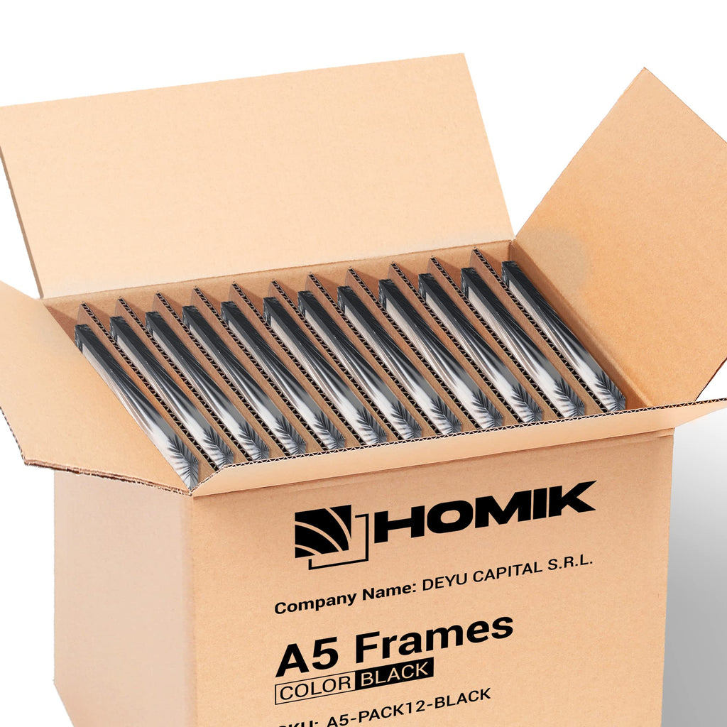 HOMIK A5 Black Picture Frames – Set of 12 MDF Wall Photo Frames
