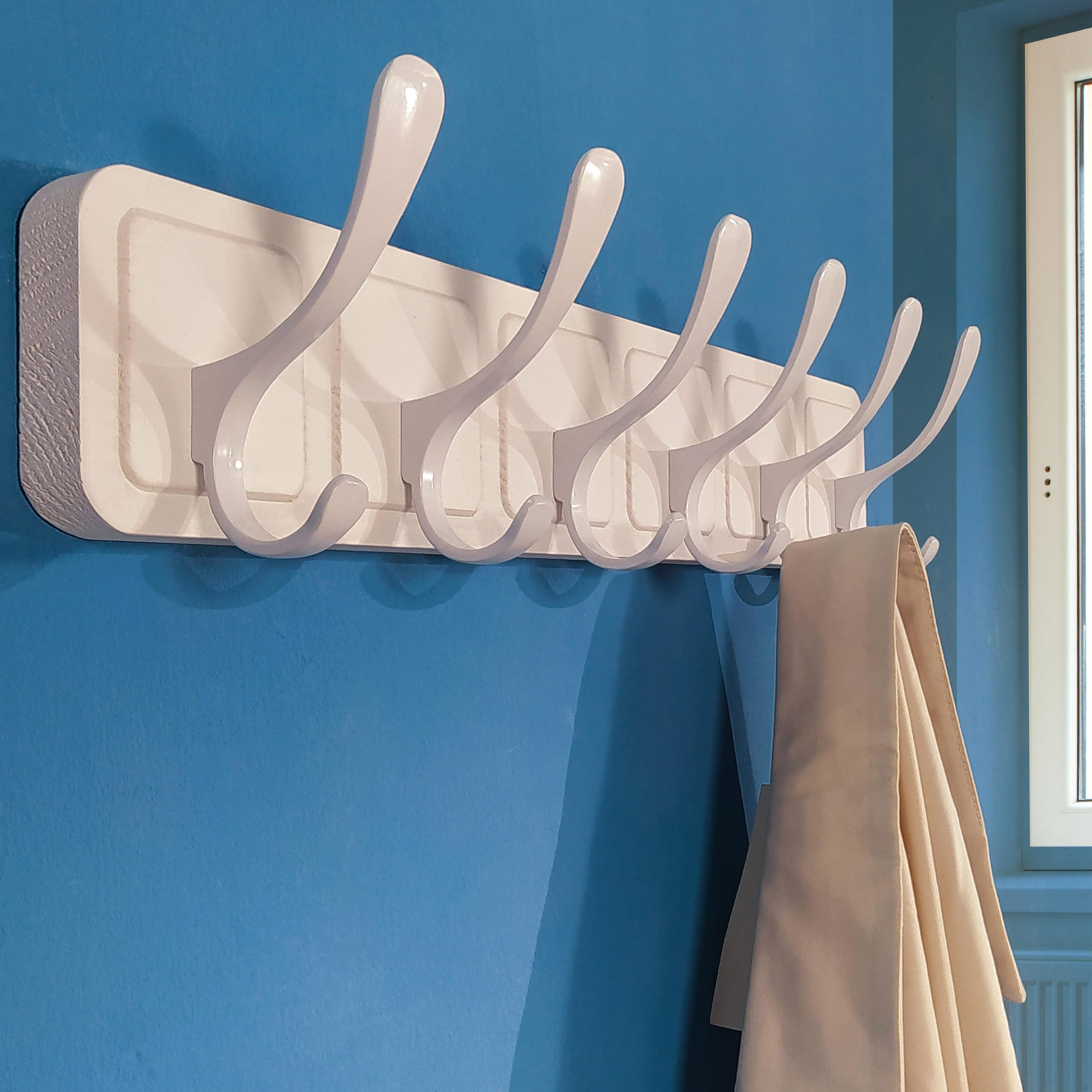 SKOLOO Scandi-Style Wooden Wall Mount Coat Rack - 6 Hooks, White, 2 Pack