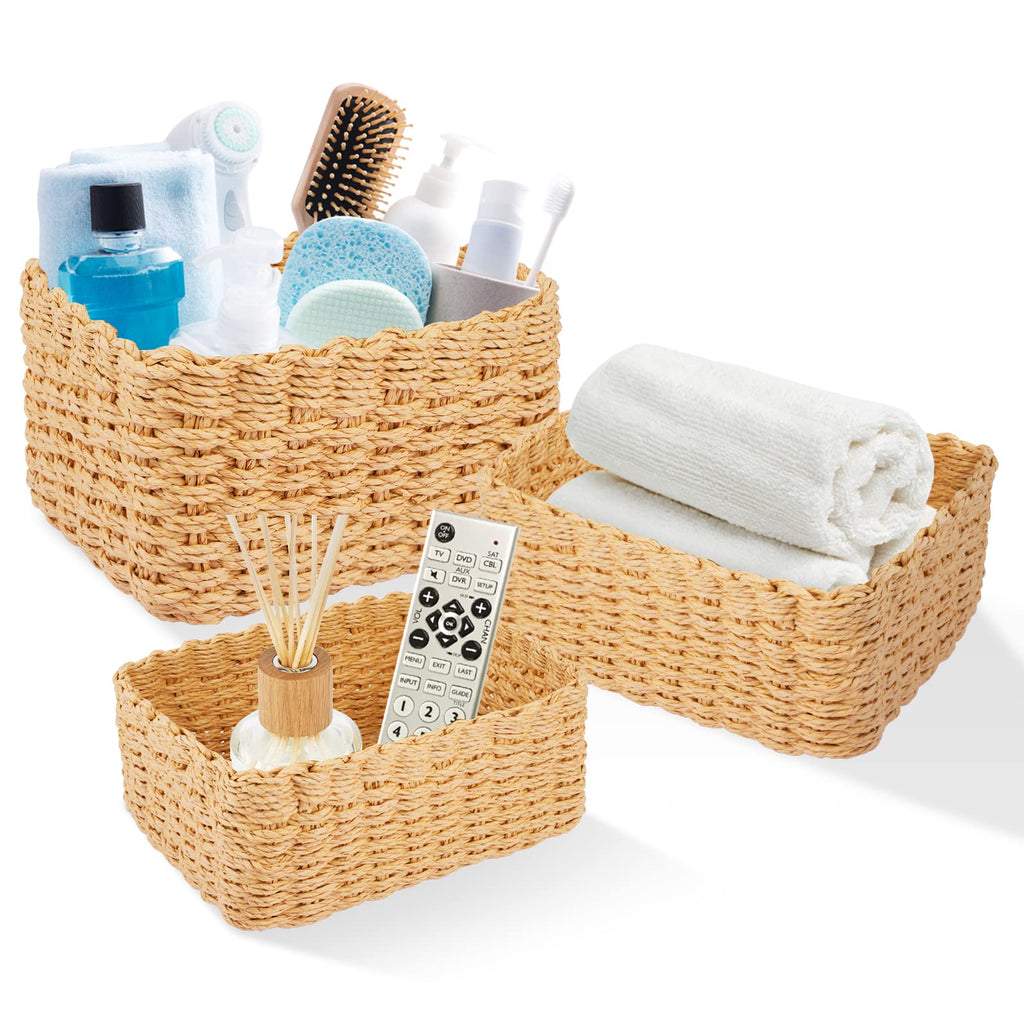 Happy Fox Wicker Bathroom Basket, 3 Piece Storage Laundry Basket, Woven Storage for Dressing Table Organization, Home Decor - image 1