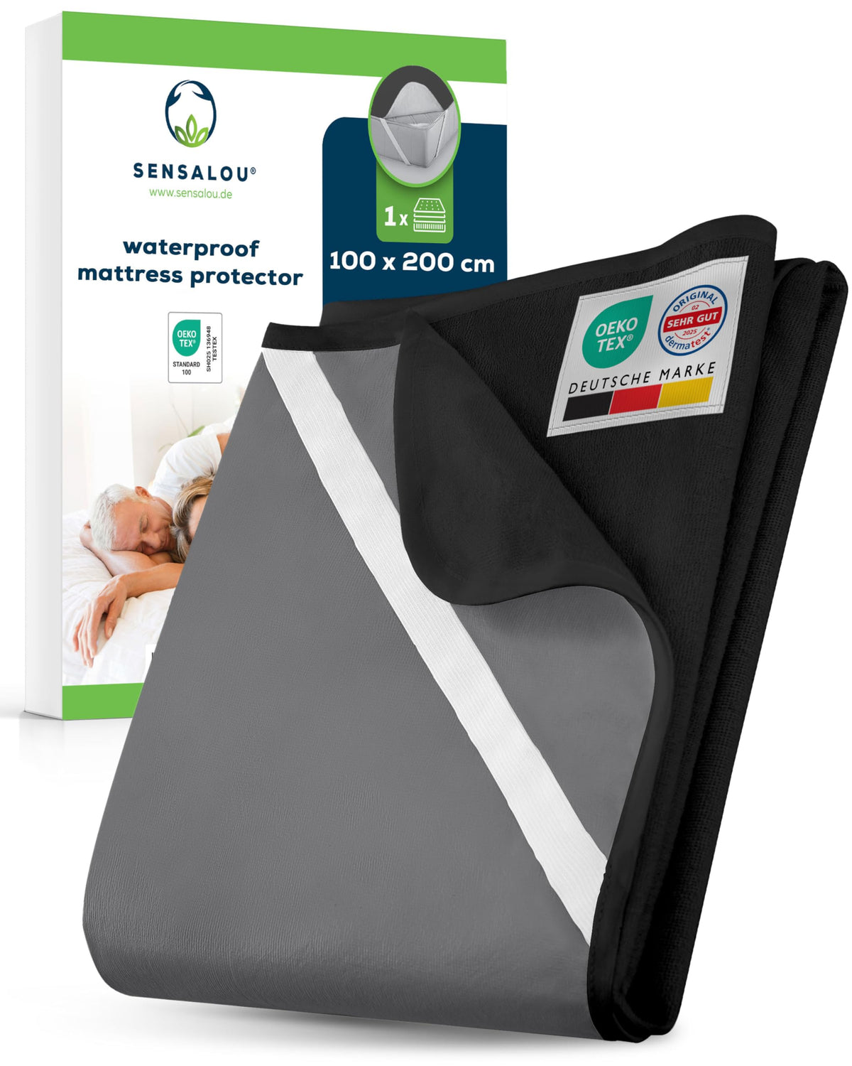 Sensalou Waterproof Mattress Protector 100 x 200 cm Black – Mattress Cover for Single Bed - image 1