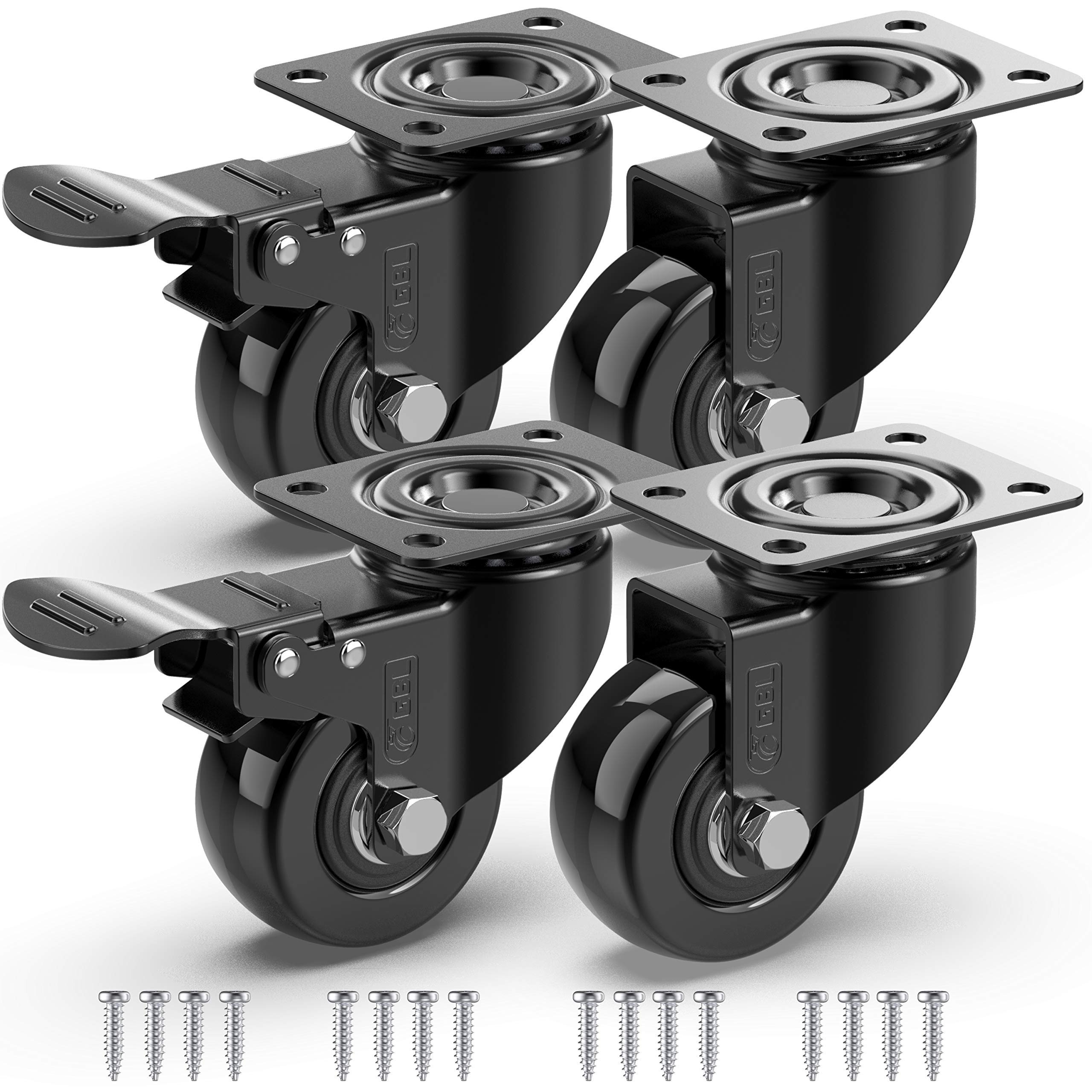 GBL Heavy Duty 50mm Castor Wheels - Set of 4 Rubber Furniture Casters