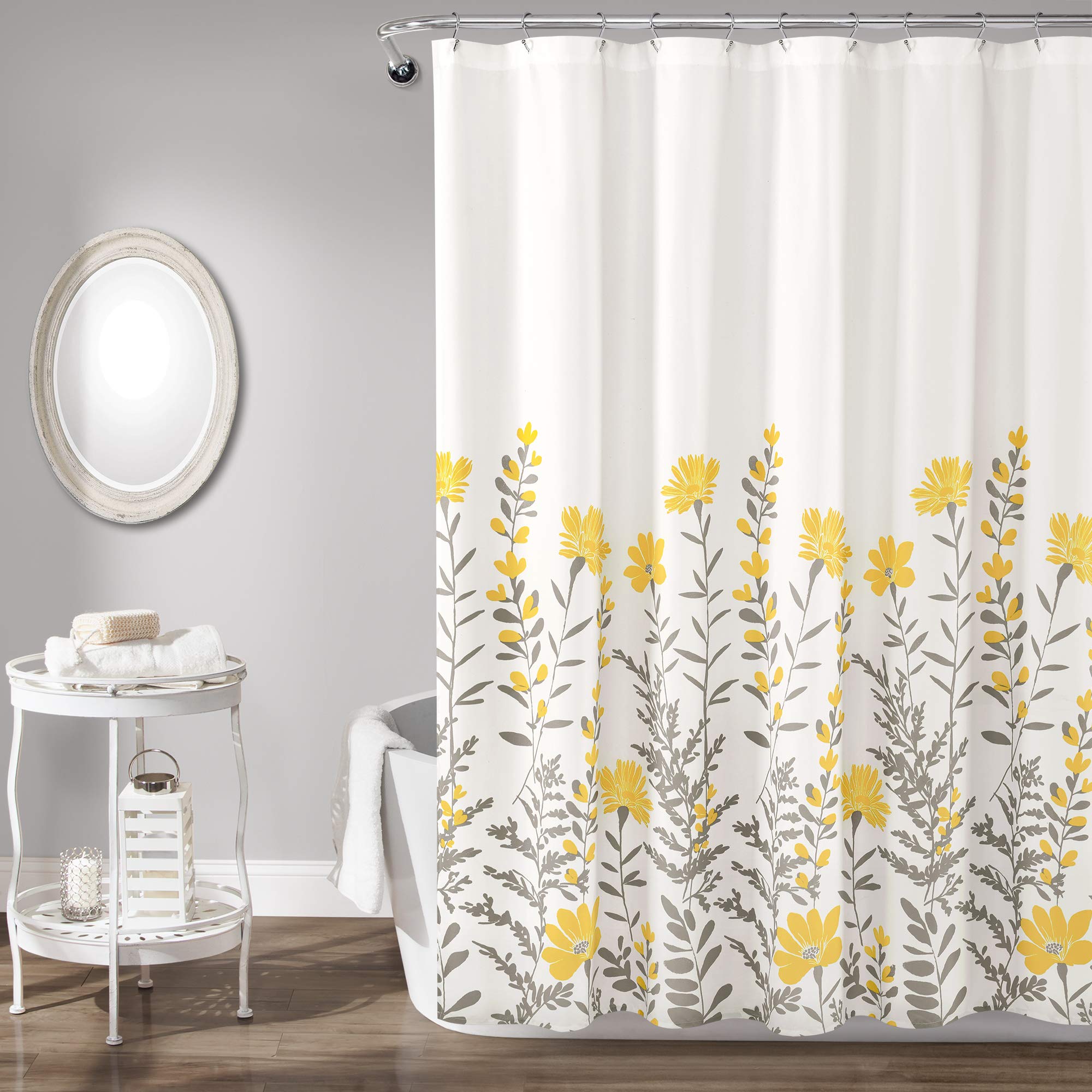 Lush Decor Aprile Floral Shower Curtain – Yellow & Gray Microfiber, 72x72