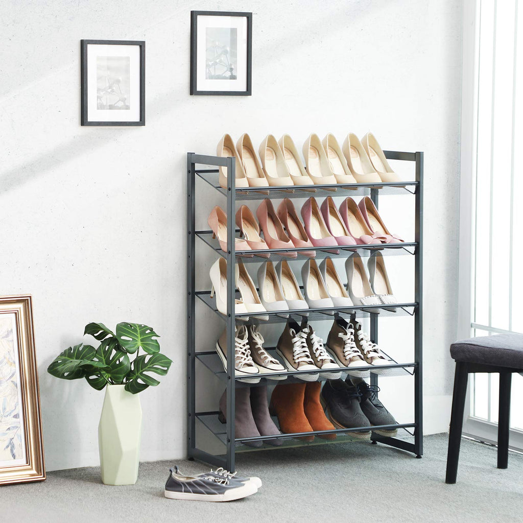 SONGMICS 5-Tier Stackable Shoe Rack | Metal Storage Shelf in Cool Gray