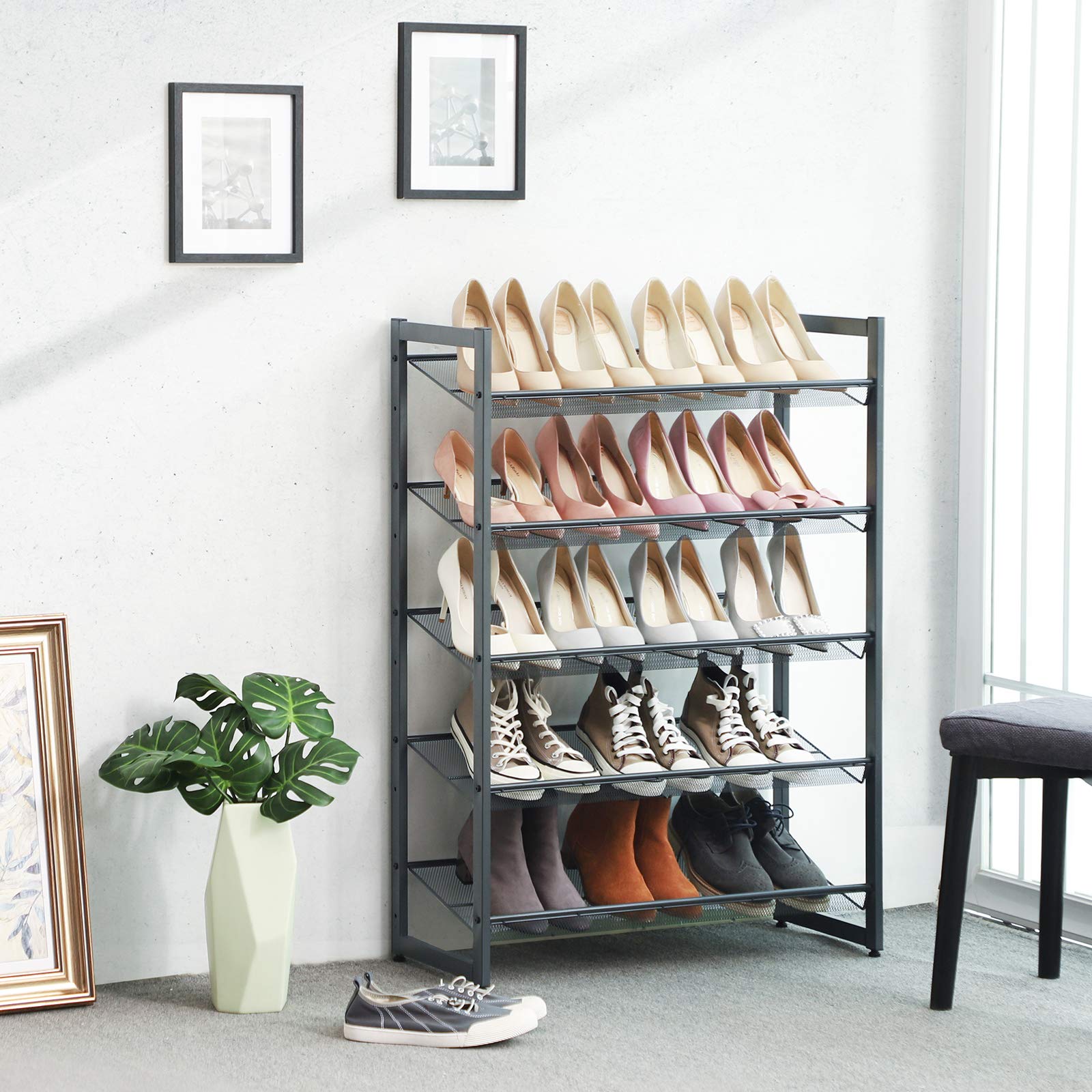 SONGMICS 5-Tier Stackable Shoe Rack | Metal Storage Shelf in Cool Gray