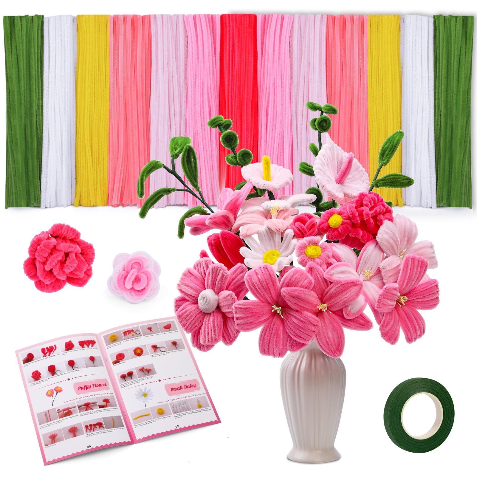 SUVSOON 550 Pcs Pipe Cleaners – 7 Color Chenille Stems Flower Craft Kit