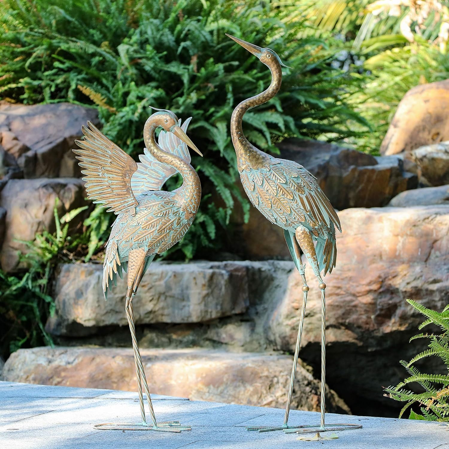 Teresa's Collections Metal Heron Garden Statues | 2pc Pond Decor Set
