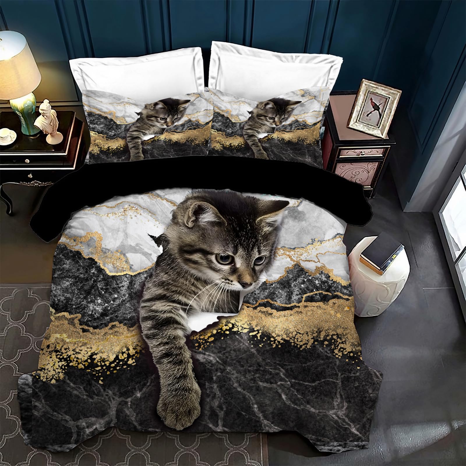 VTRXEG Cat Bedding Set | 3-Piece Soft Microfiber Duvet Cover (260x240cm)