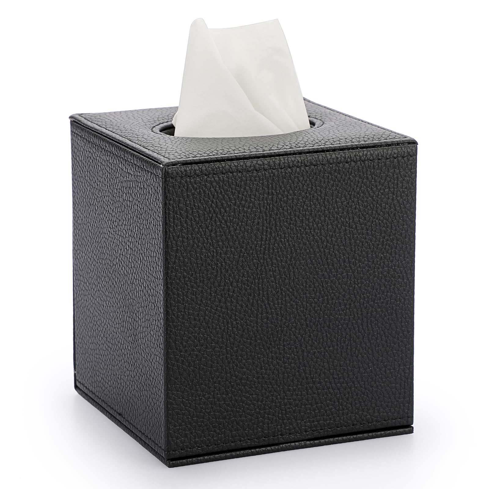 BTSKY PU Leather Square Tissue Box Cover – Textured Cube Napkin Holder