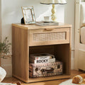 LELELINKY 23" Rattan Nightstand – Boho Wood Bedside Table with Drawer