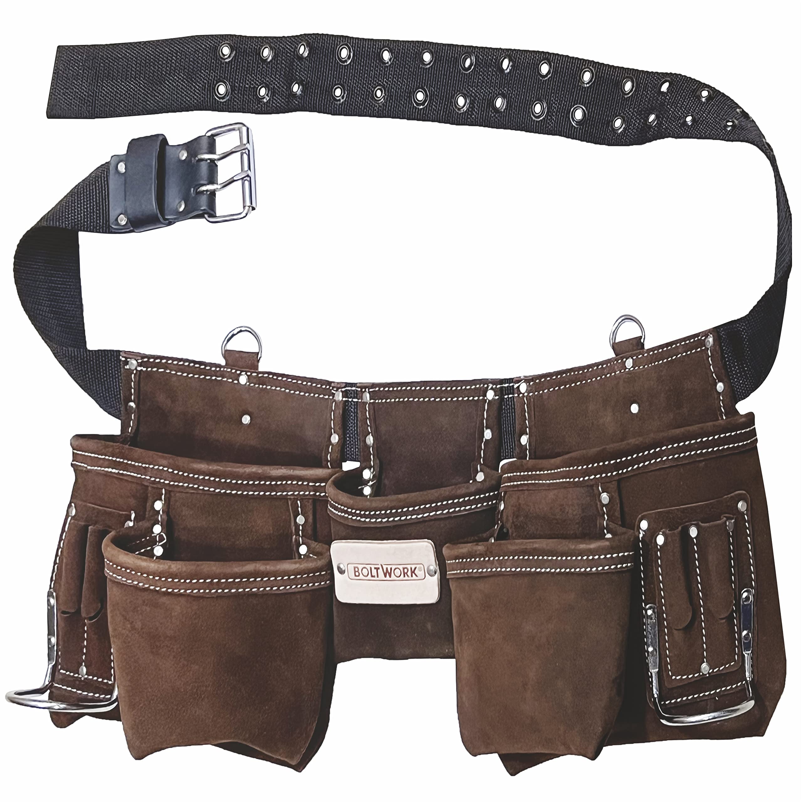 BOLTWORK Leather Tool Pouch | Heavy Duty Nail Bag with Nylon Belt