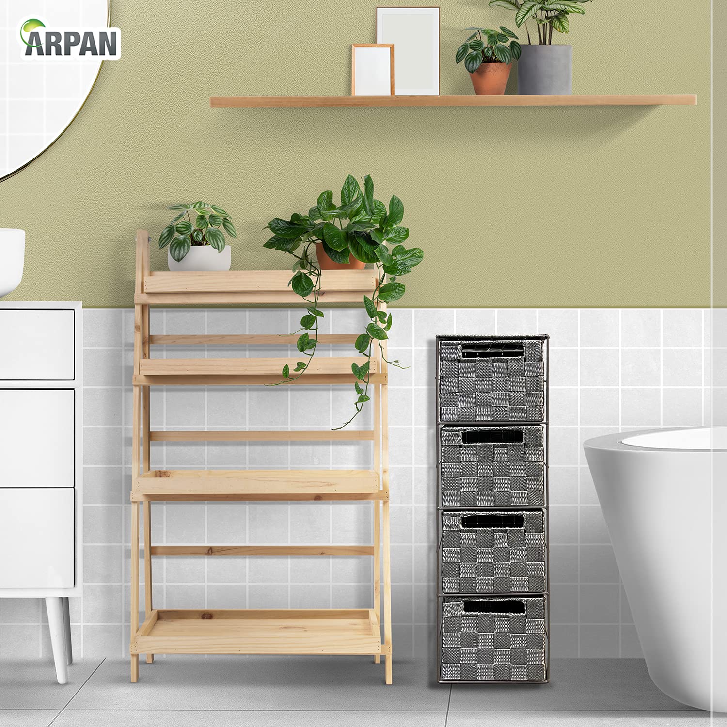 Arpan Grey 4 Drawer Storage Cabinet – Woven Nylon & Metal Frame Unit