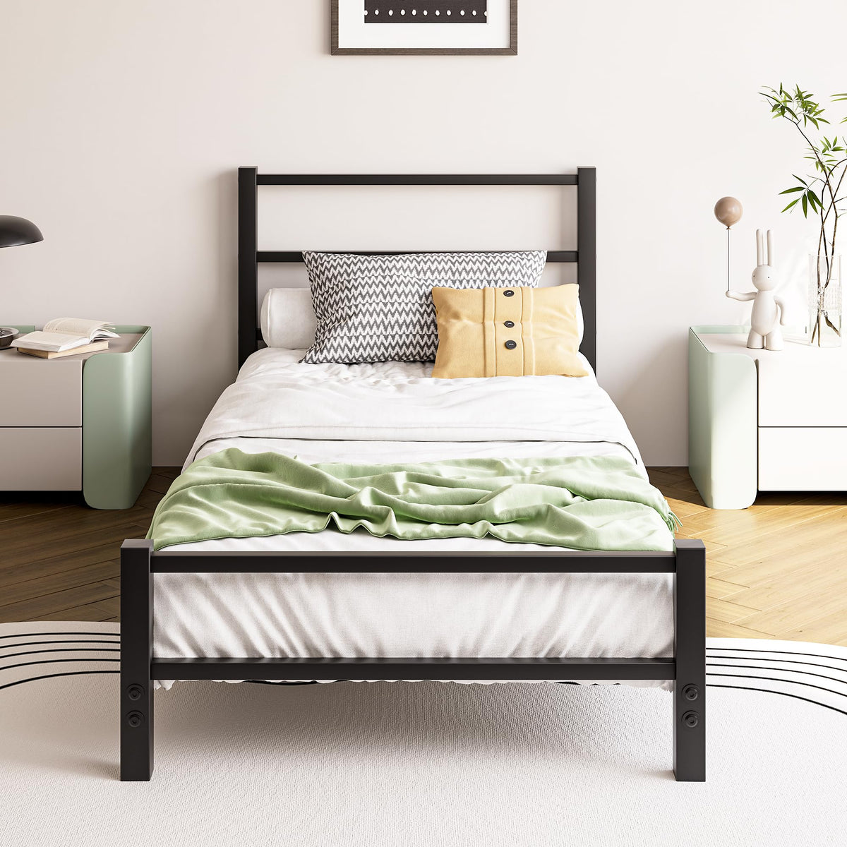 HAHRIR 16cm Low Profile 3ft Single Bed Frame with Metal Headboard, Black - image 1