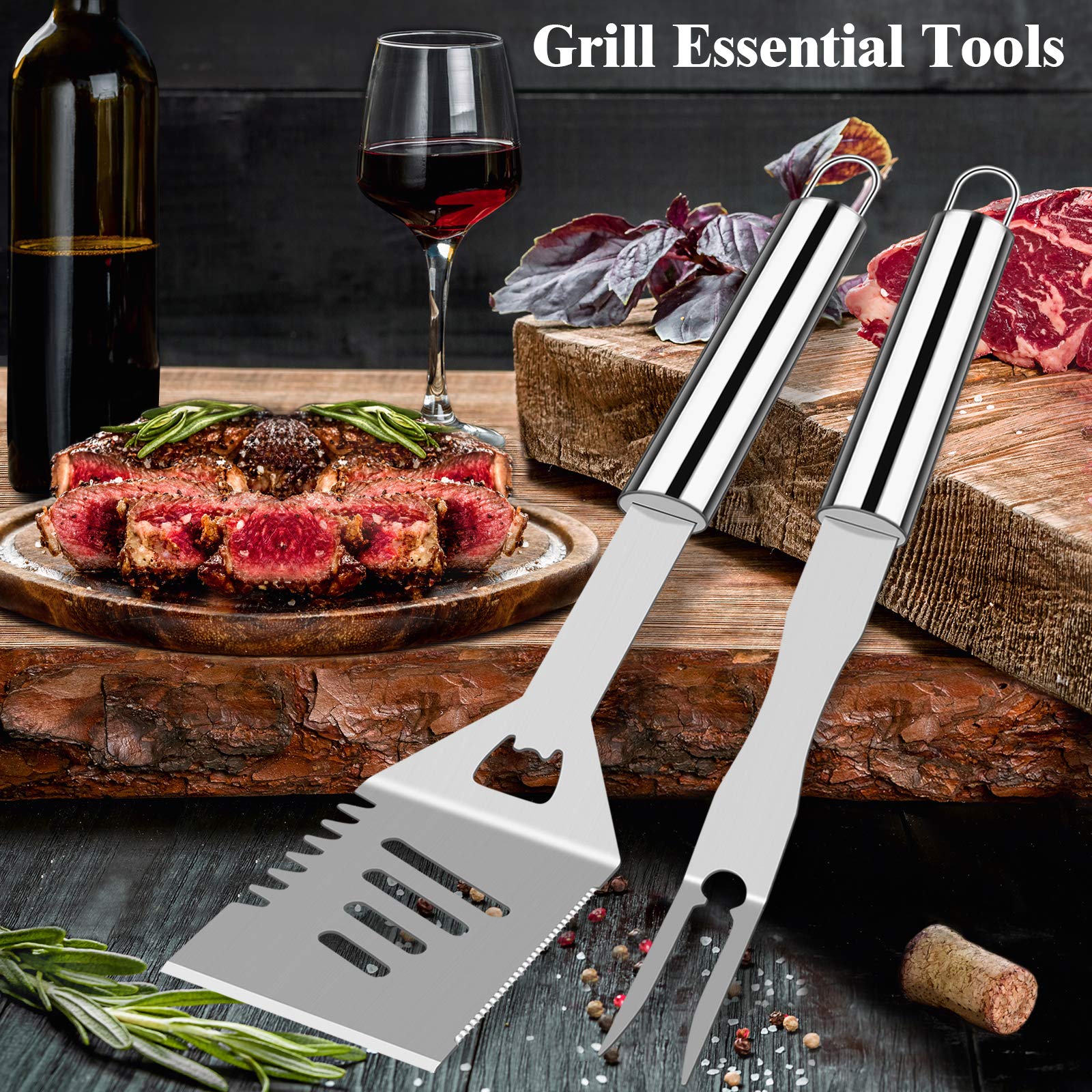 ROMANTICIST 26pc Stainless Steel Grill Tool Set with Aluminum Case