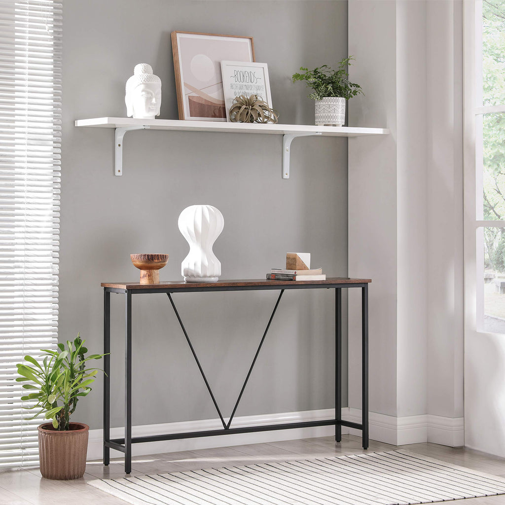 VASAGLE Slim Console Table – Industrial Hallway Sofa Table, Rustic Brown