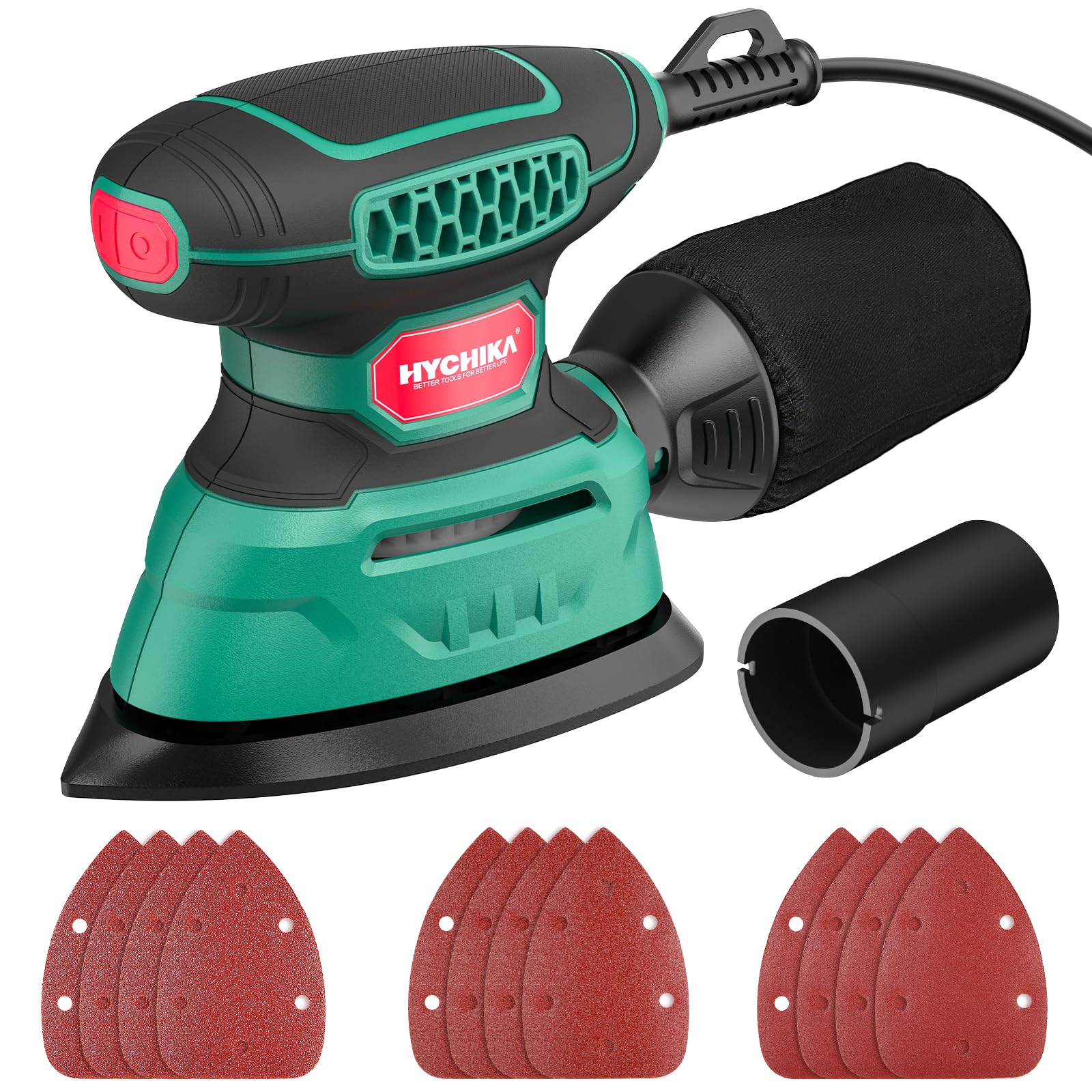 HYCHIKA 140W Detail Mouse Sander – 13000 OPM with 12 Sanding Sheets