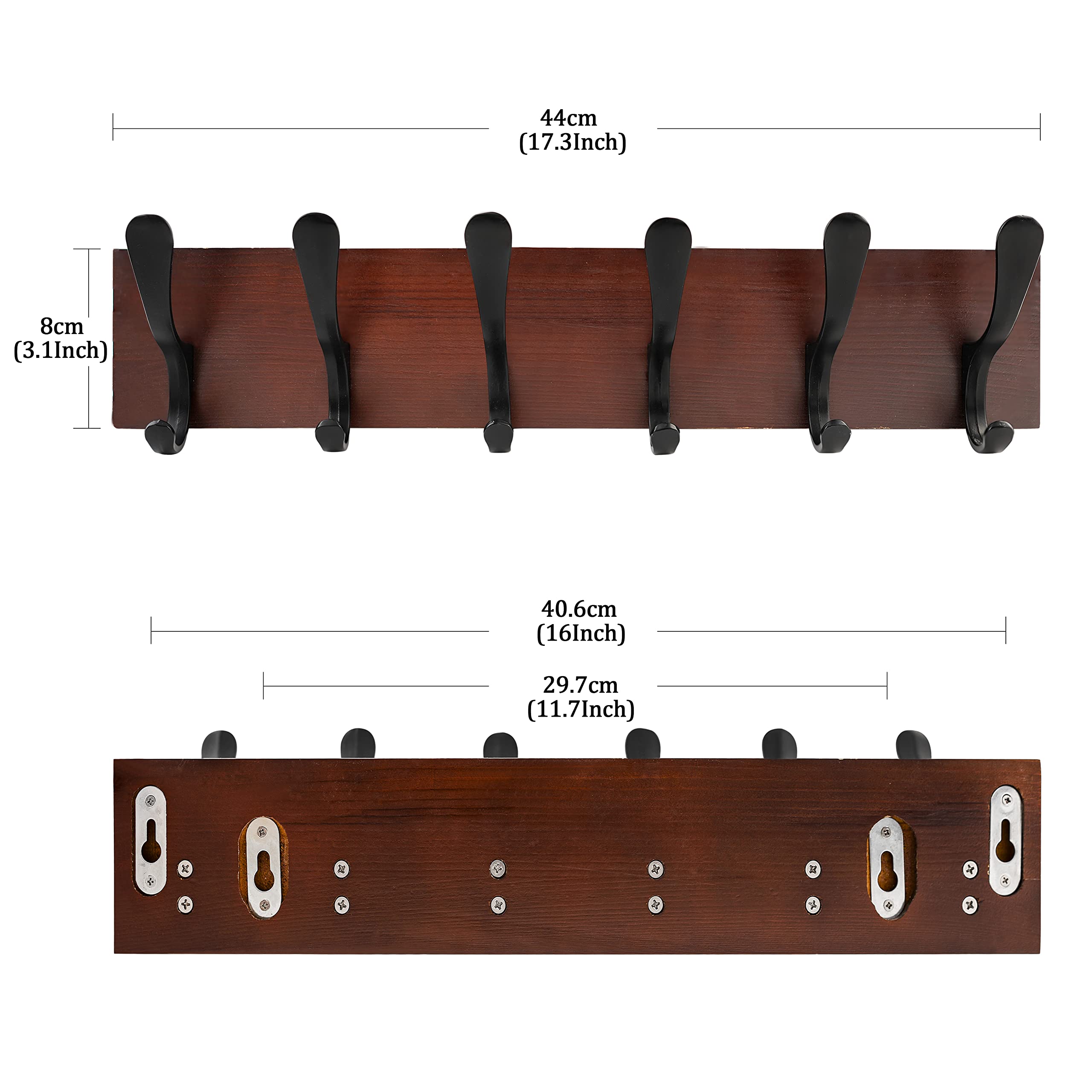 SKOLOO Wall Mount Coat Rack – 2 Pack Rustic Pine Wood Hooks, Brown