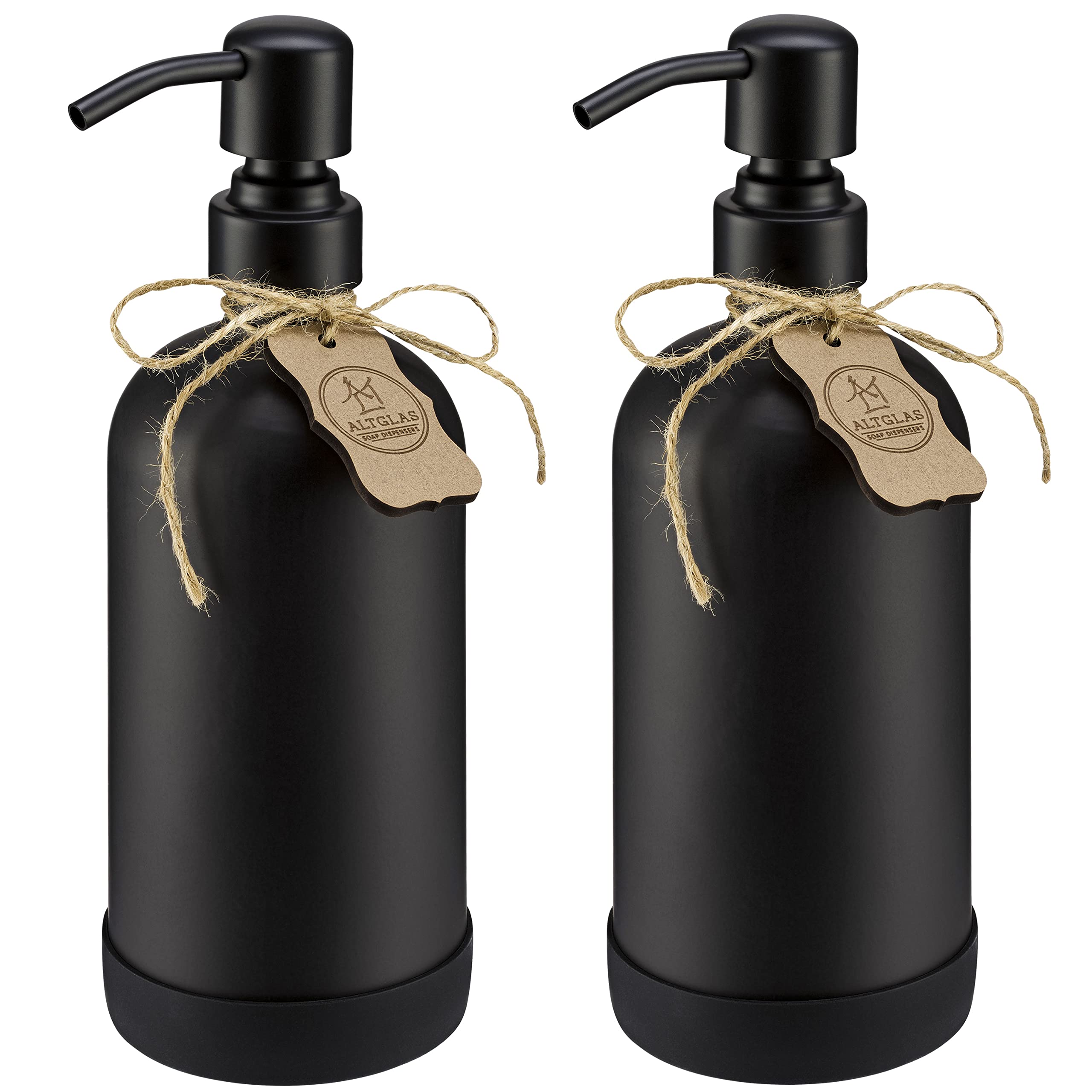 ALTGLAS Glass Soap Dispenser Set - Black 500ml Bottles with Steel Pump