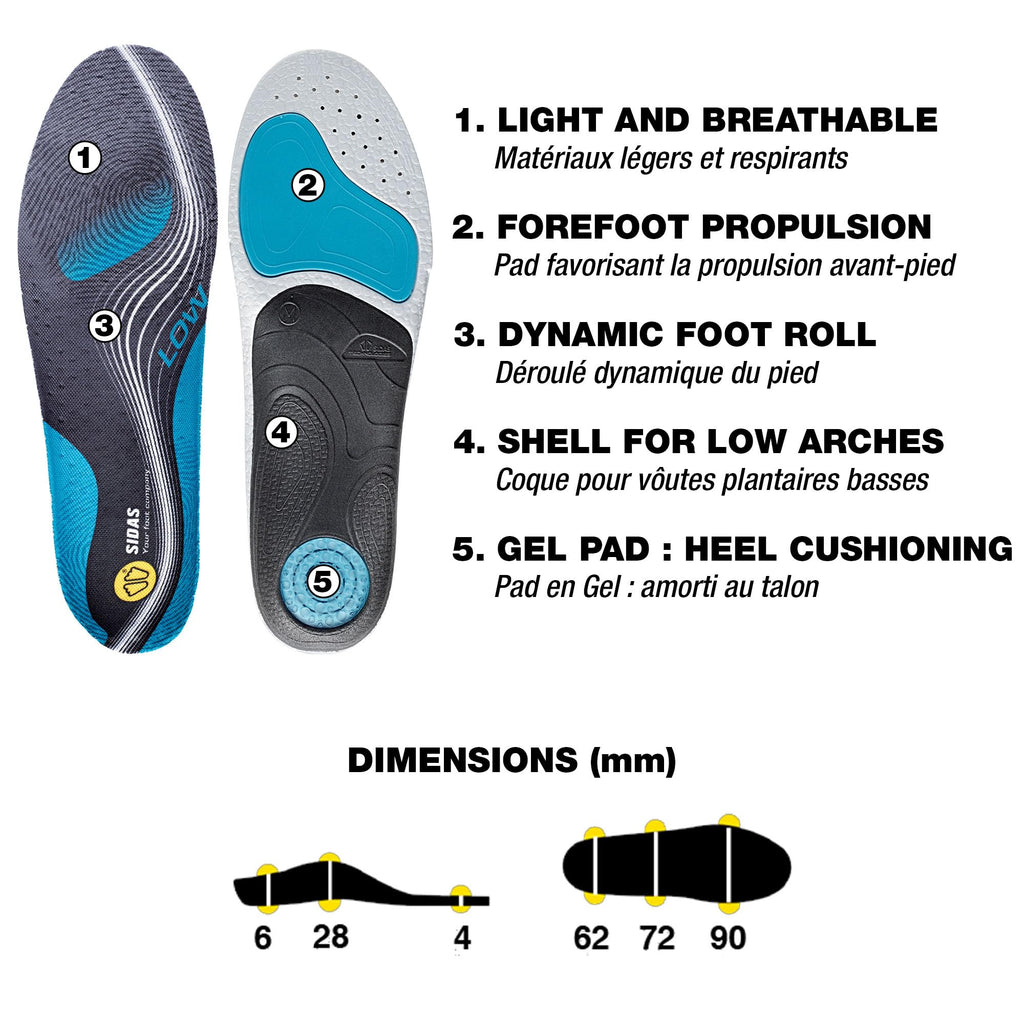 Sidas 3Feet Activ' Low Arch Support Insoles – Blue/Black, Size 4-5