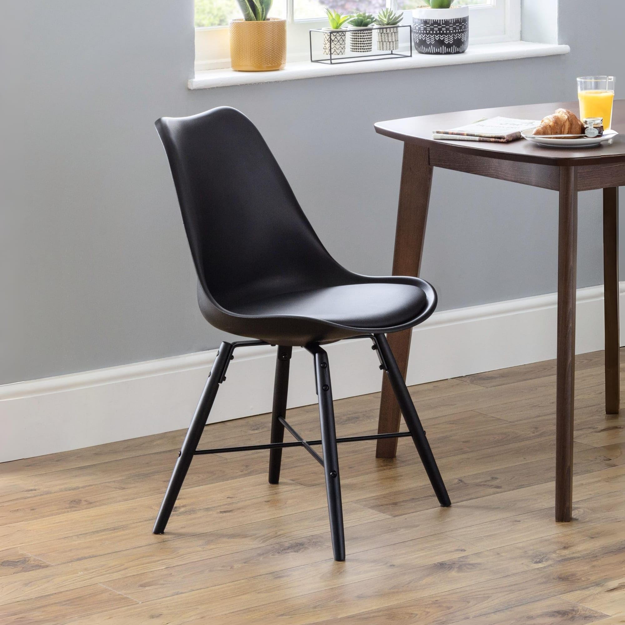 Julian Bowen Kari Dining Chairs – Set of 2 Black Padded Wood Seats