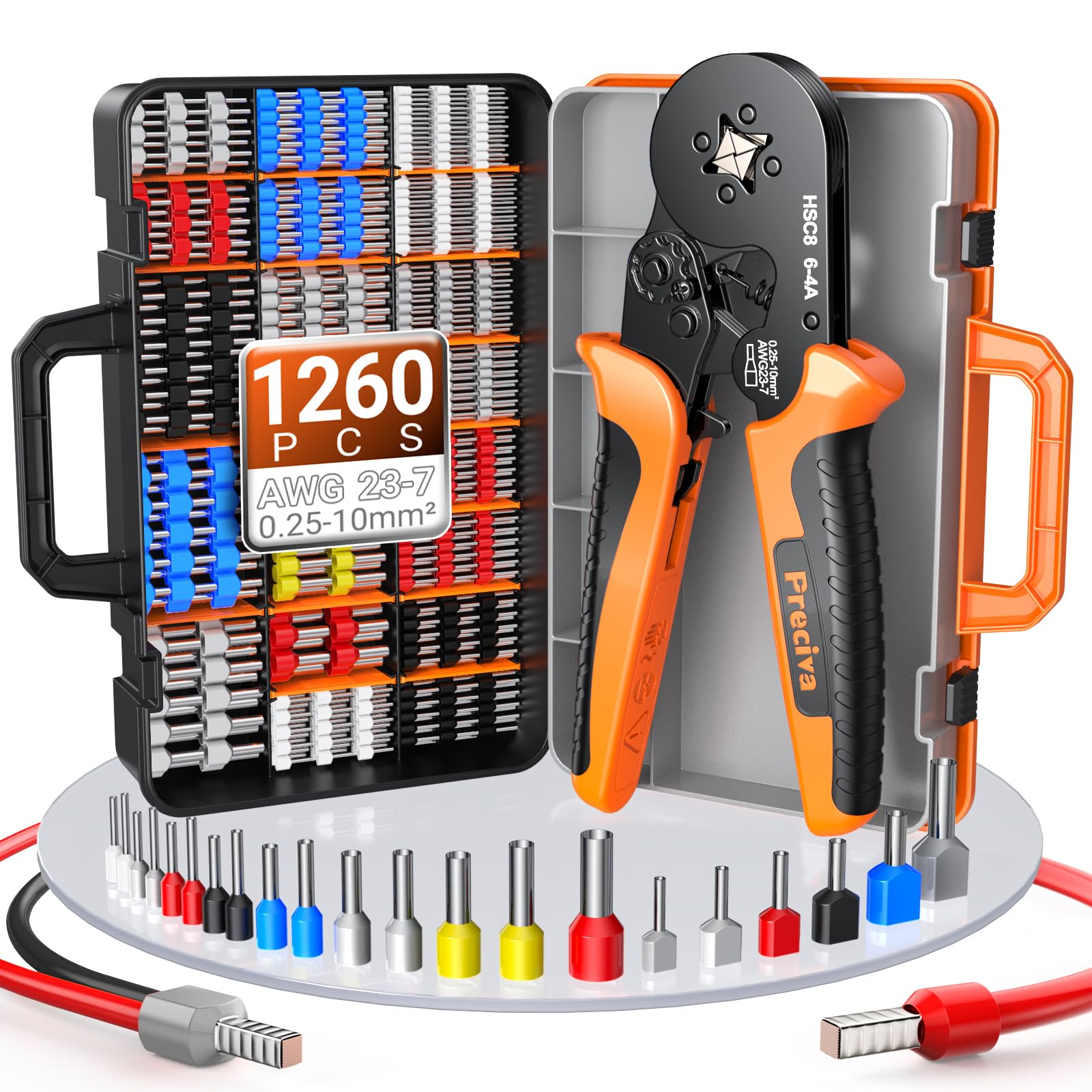Preciva Ratchet Crimping Tool Set with 1260pcs Ferrules for 0.25-10mm²