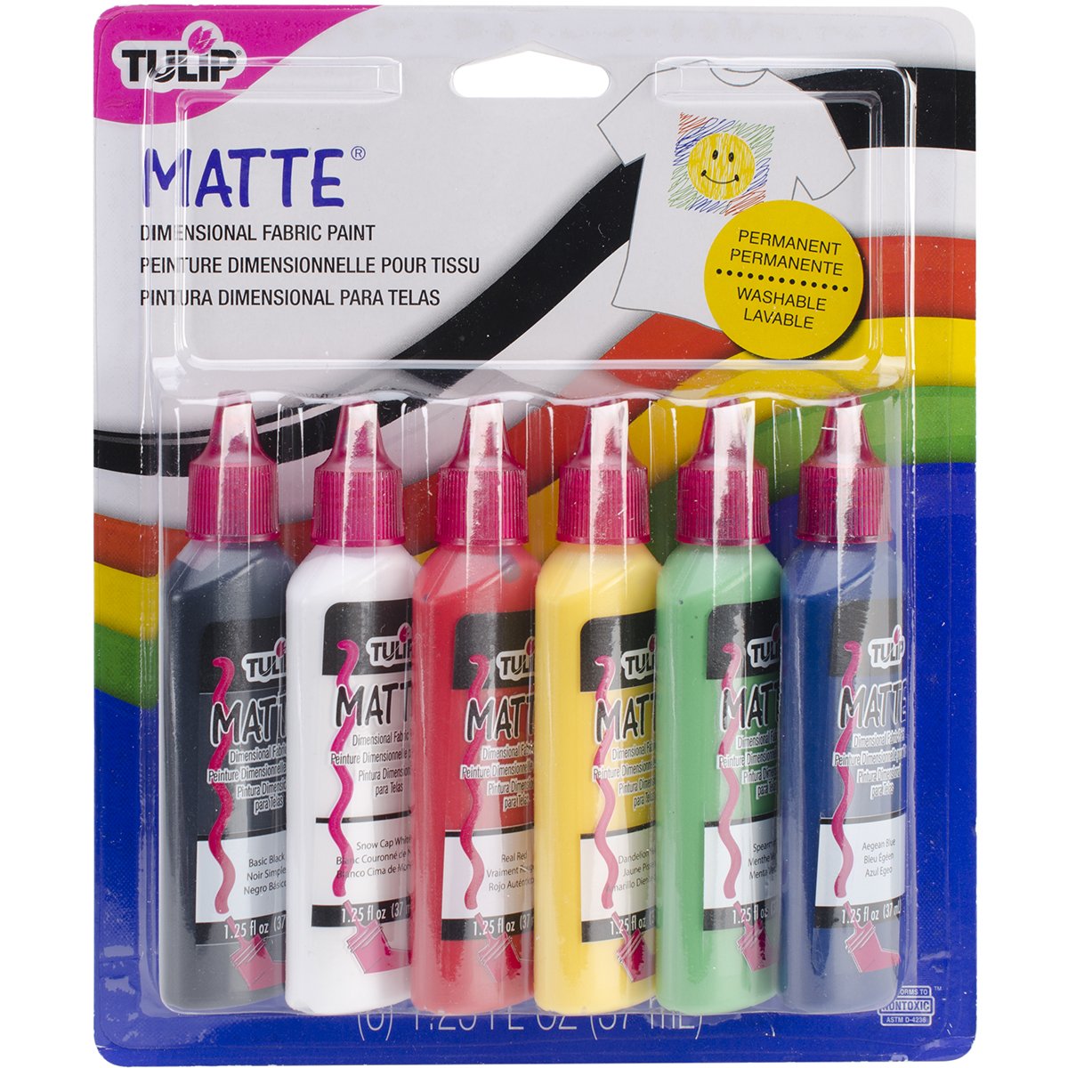 Tulip Dimensional Fabric Paint Matte Finish - Multi Color Pack of 6