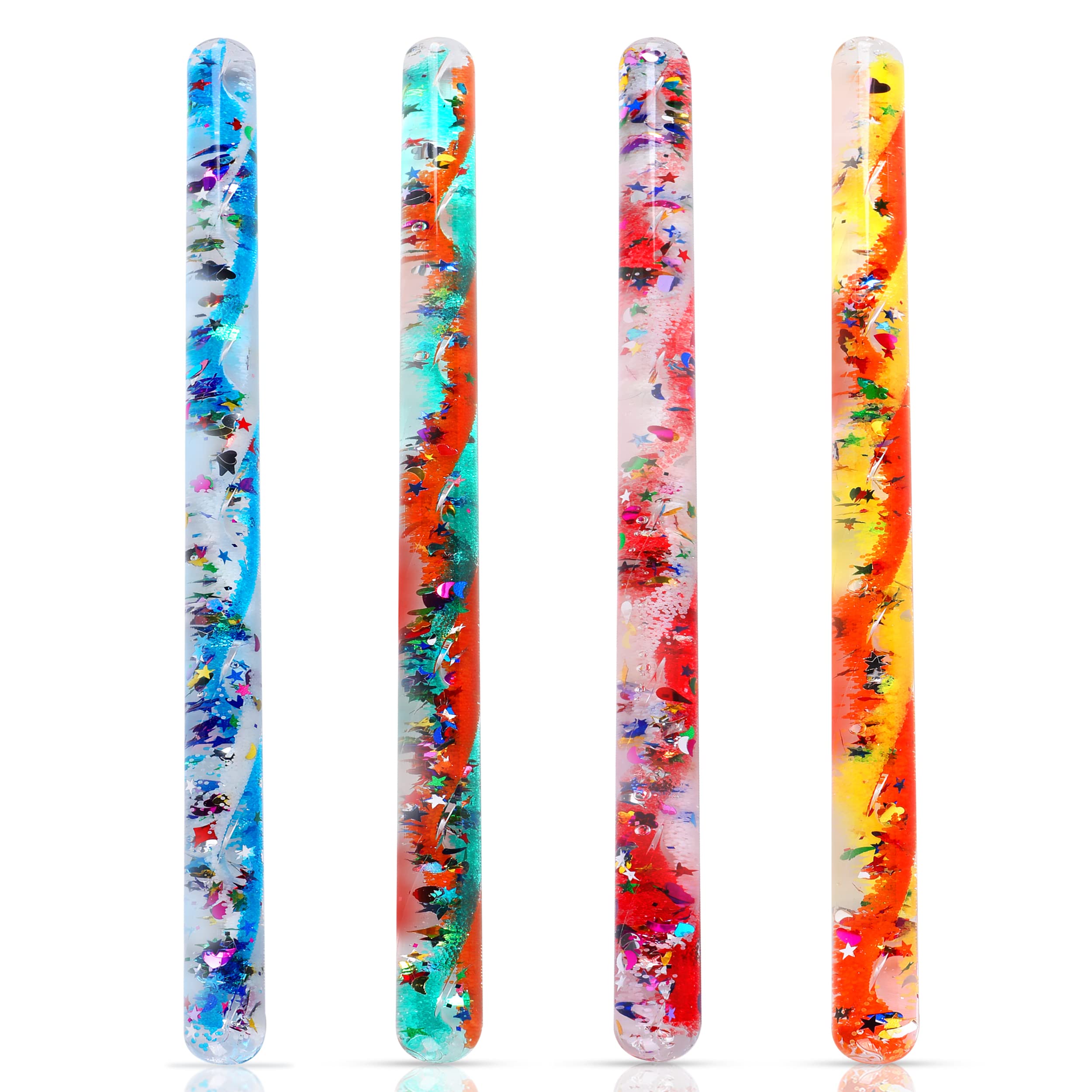 Playlearn Spiral Glitter Wand Tubes - 4 Pack Sensory Toys, 32cm