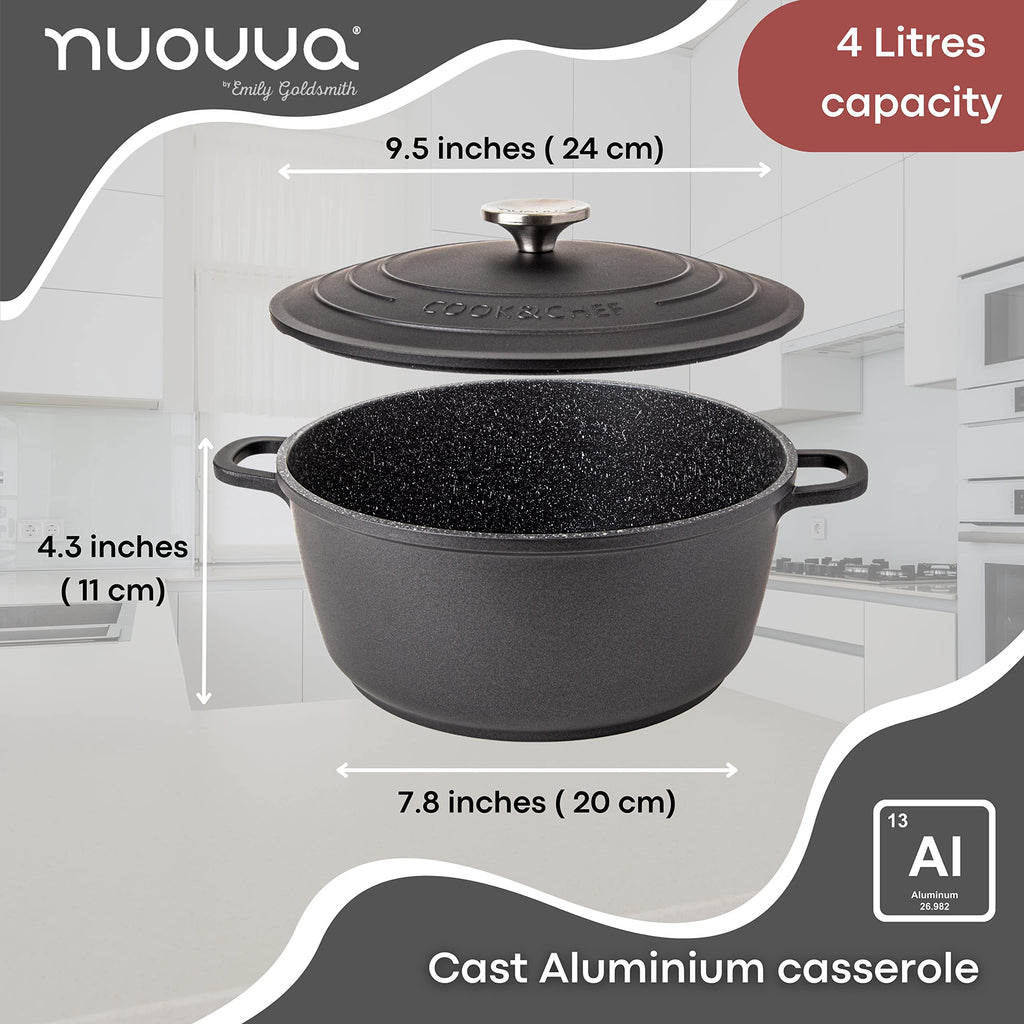 Nuovva Non-Stick Aluminium Casserole Pot – 4L Deep Dutch Oven, 24cm