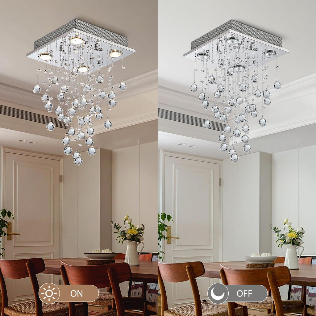 Bestier Modern Crystal Raindrop Chandelier | Flush Mount LED Ceiling Light