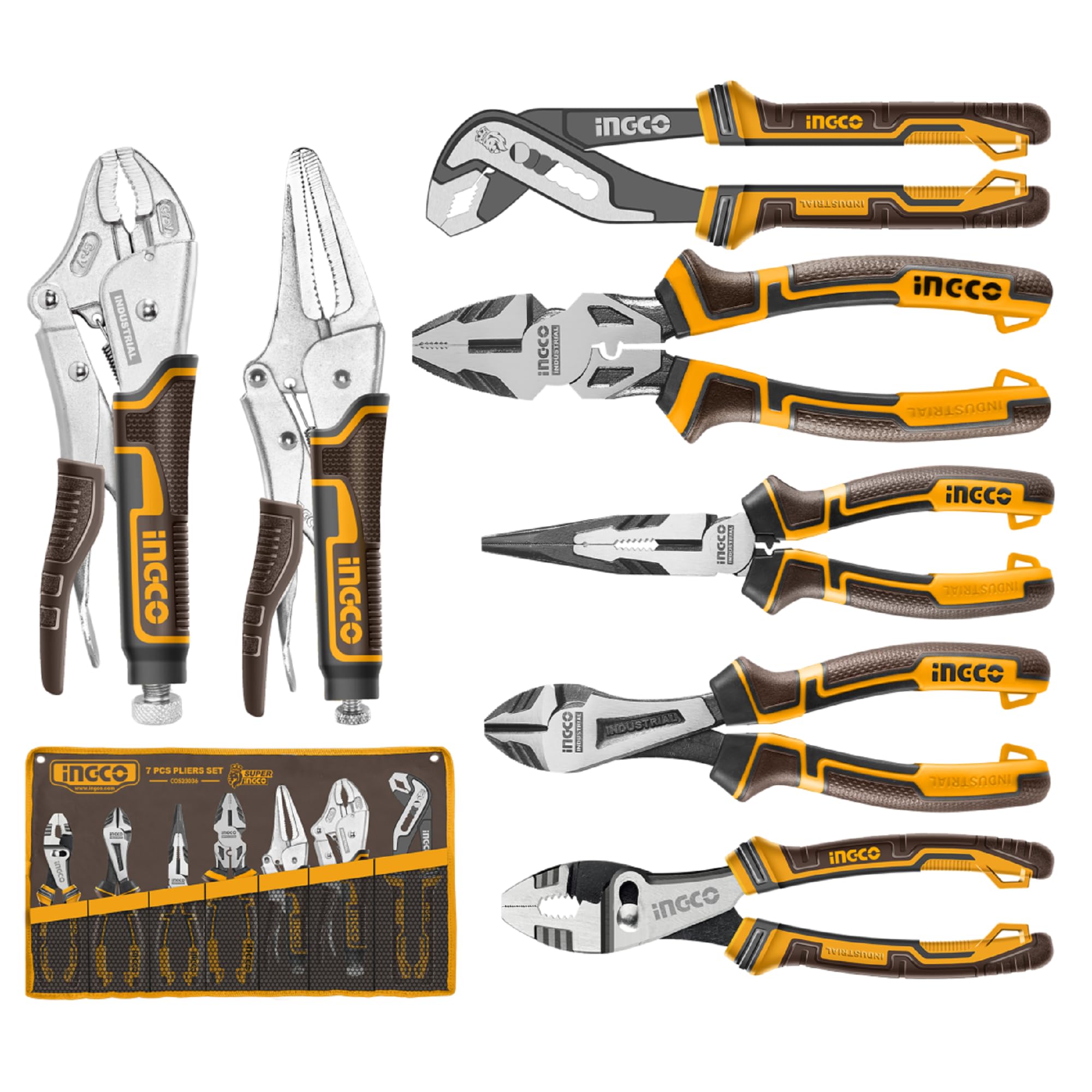 INGCO 7-Piece High Leverage & Locking Pliers Set with Roll Up Pouch