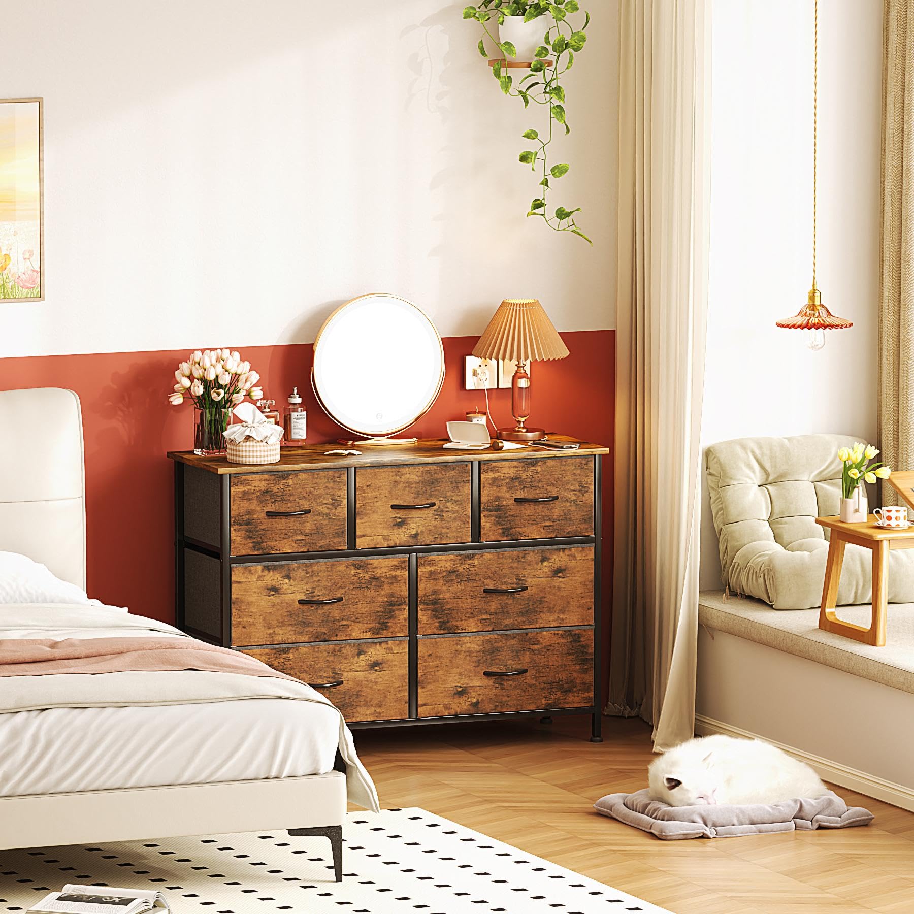 CAIYUN 7-Drawer Fabric Dresser – Tall Brown Bedroom Storage Chest