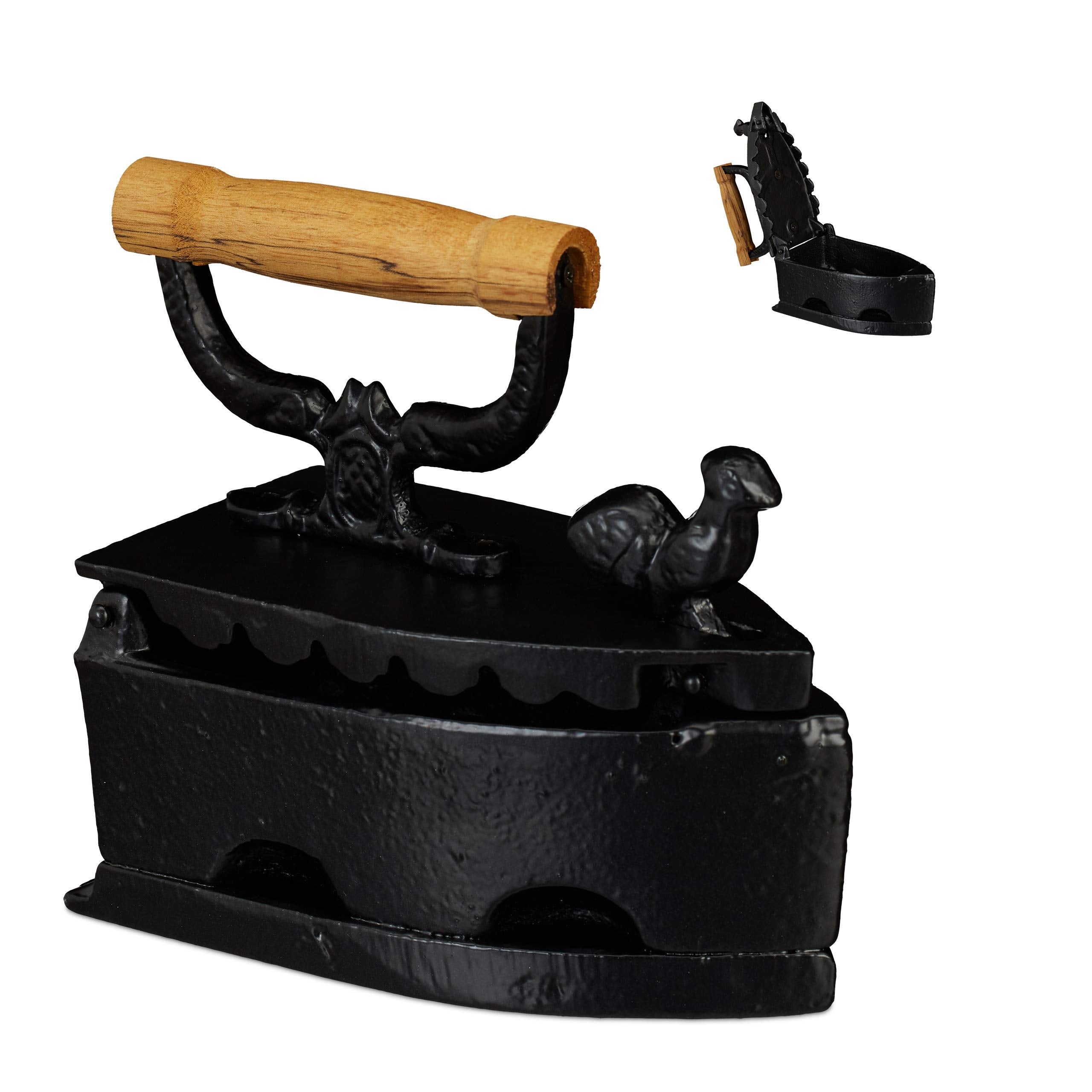 Relaxdays Antique Cast Iron Sad Iron – Vintage Ornament with Wood Handle