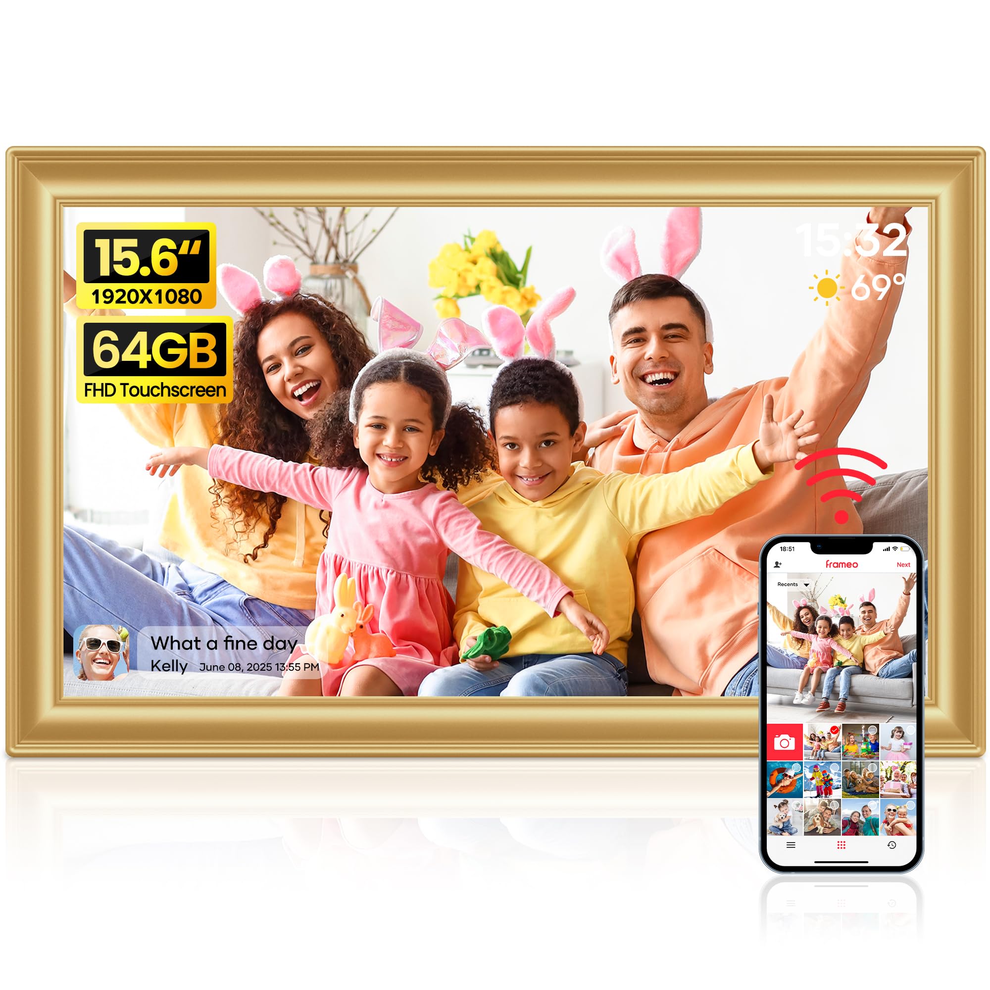 15.6 Inch WiFi Digital Photo Frame – 64GB FHD IPS Touch Screen