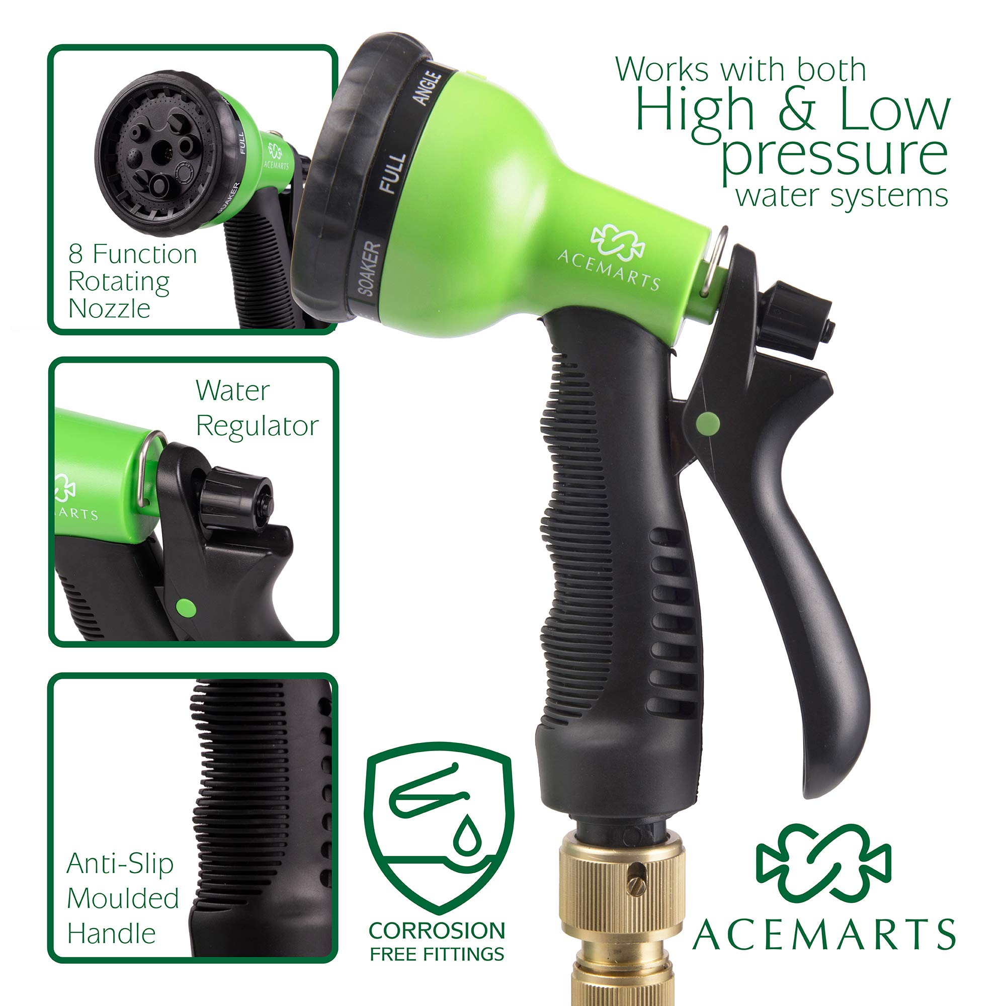 ACEMARTS 100ft Expandable Garden Hose | Brass Connectors & 8-Pattern Nozzle