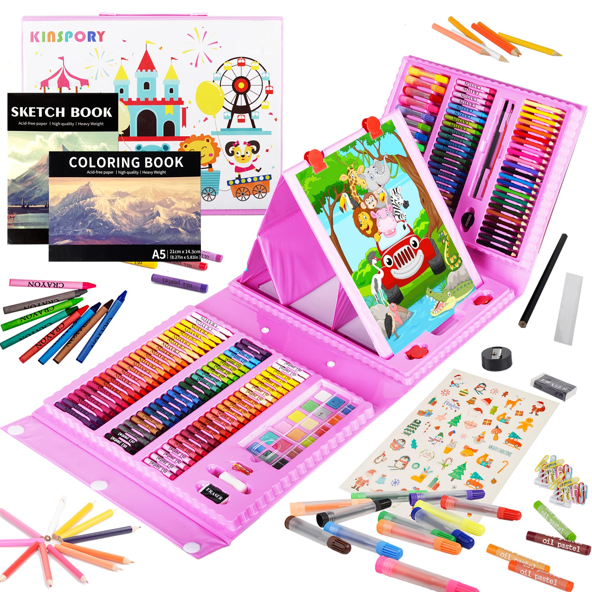 Kinspory 290 PCS Art Set for Kids – Deluxe Drawing Kit with Easel Case