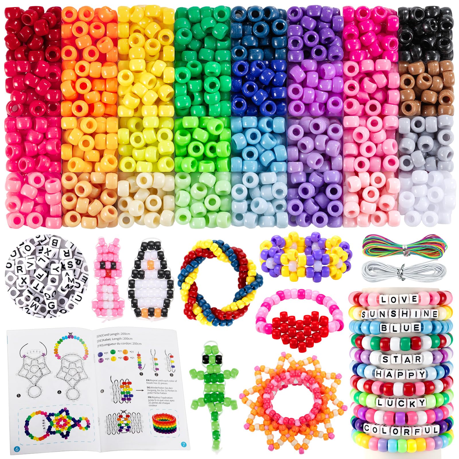 Zefy 32-Color Pony Beads Kit | 2000+ Pcs Kandi Bracelet Making Set