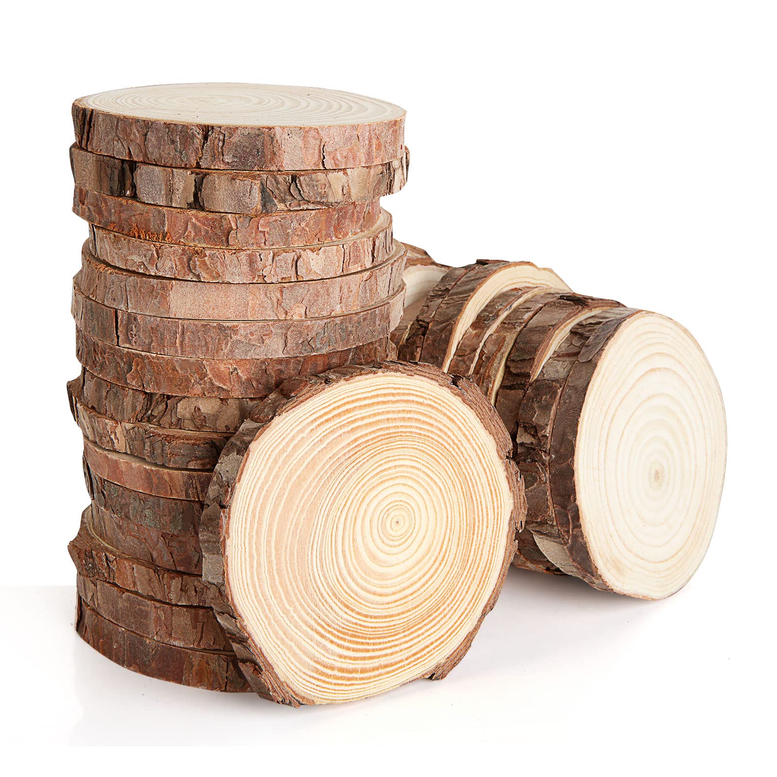 YOUNTHYE 30PCS Unfinished Natural Wood Slices | 9-10cm Pine Log Circles