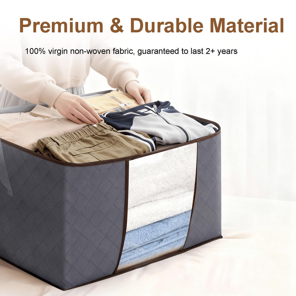 BARGAIN FACTORY 6 Pack Storage Bags, 90L Large Capacity Under Bed Grey Fabric Boxes with Lid, Heavy Duty Zip, Clear Window, Reinforced Handles - image 2
