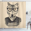 ABAKUHAUS Wolf Hipster Shower Curtain | Waterproof Fabric Bathroom Decor
