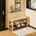 SOBIBO Bamboo Shoe Rack Bench with Rattan Seat, 3-Tier Shoe Storage Bench, Entryway Bench for Hallway，Nature-31.5 inches - image 1