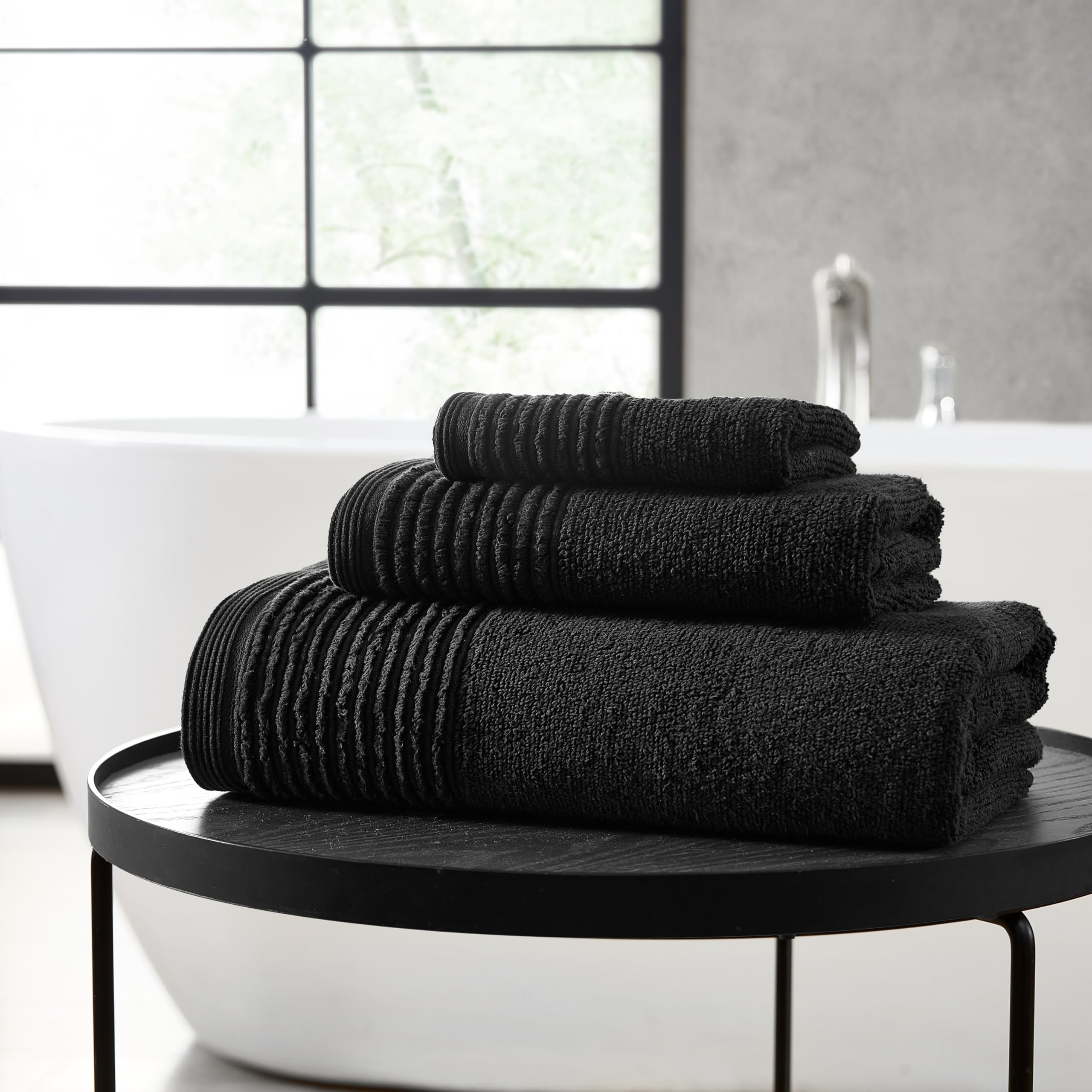 Vera Wang Sculpted Pleat 6-Piece Bath Towel Set | 100% Cotton Black